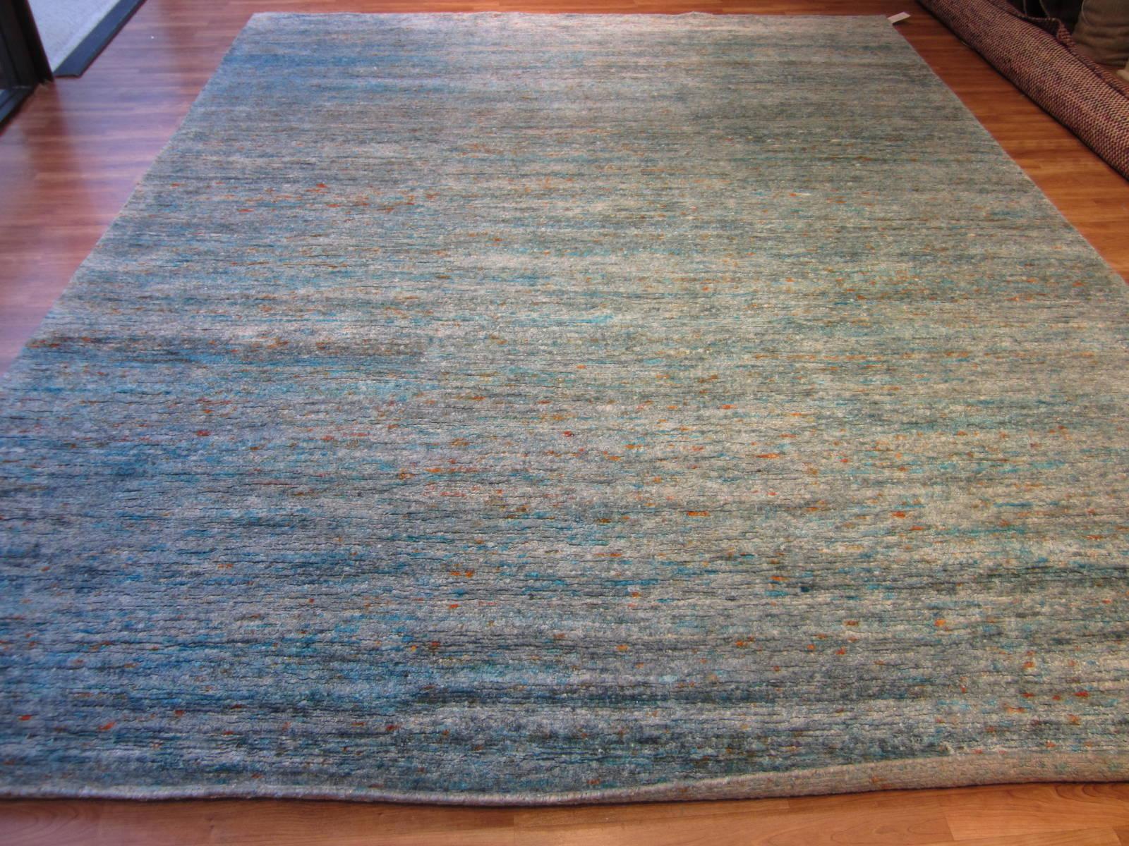 Hand-Knotted Turquoise and Silver Area Rug For Sale