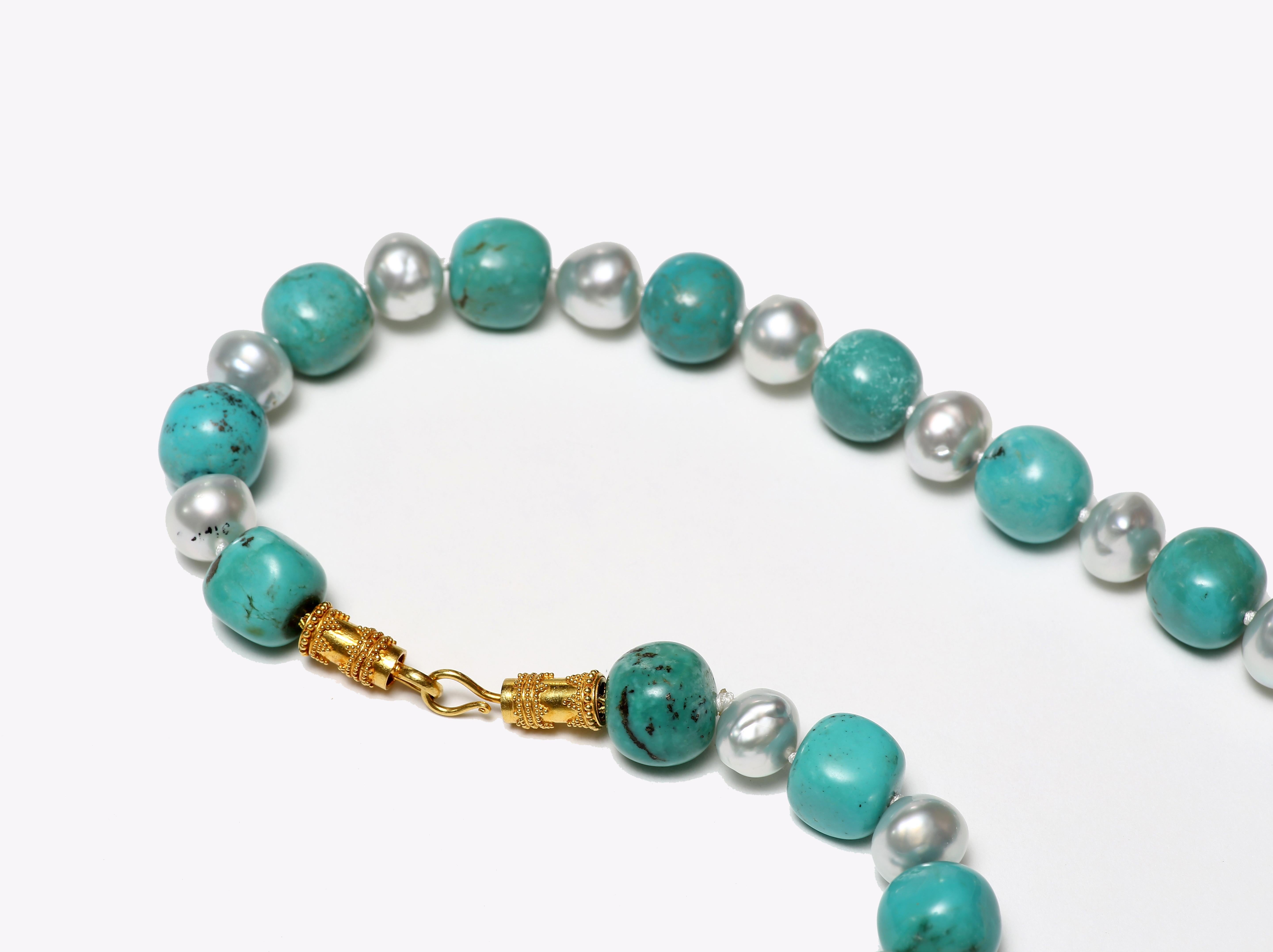 Turquoise and Southsea Pearl Necklace For Sale 4