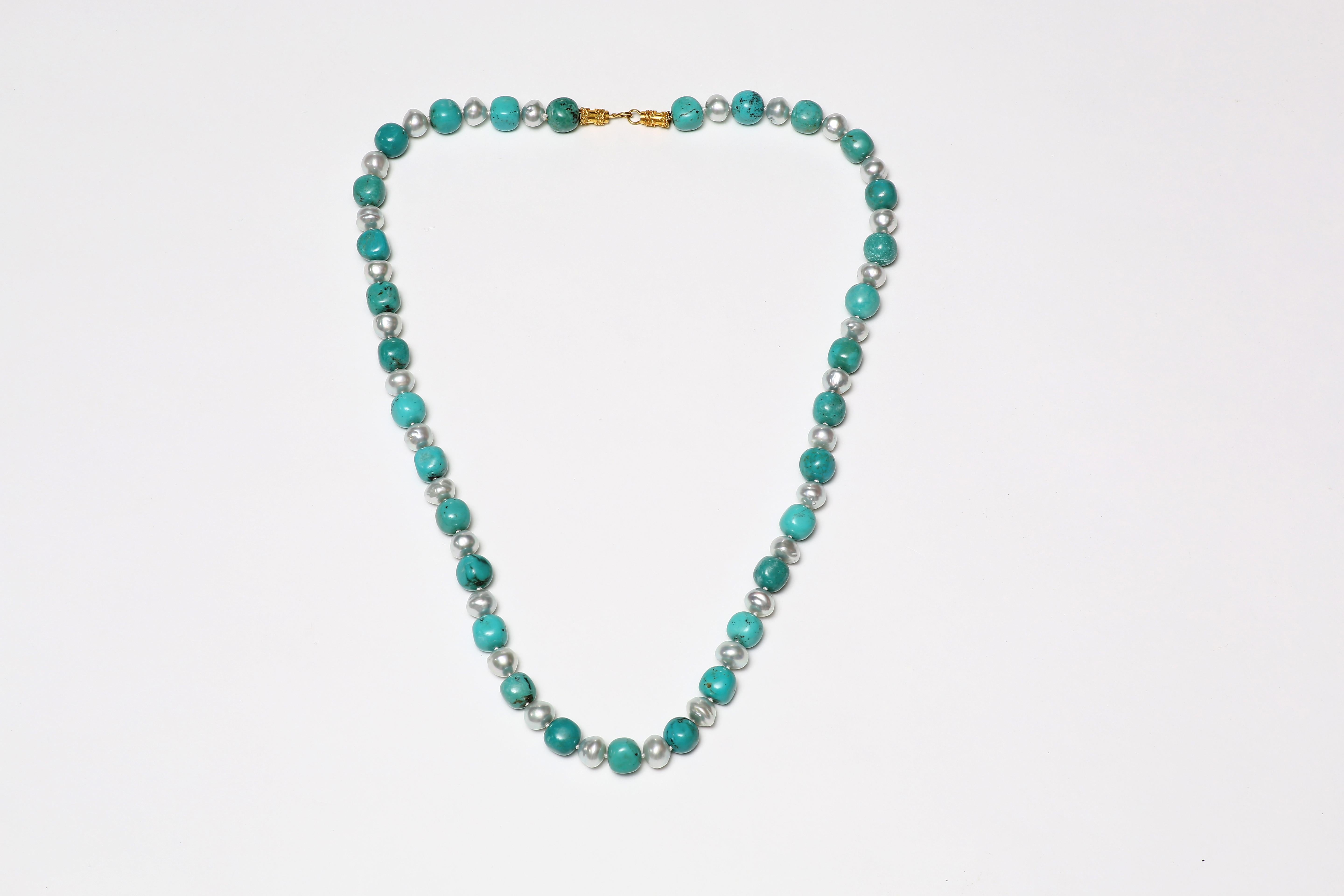 Turquoise and Southsea Pearl Necklace For Sale 5