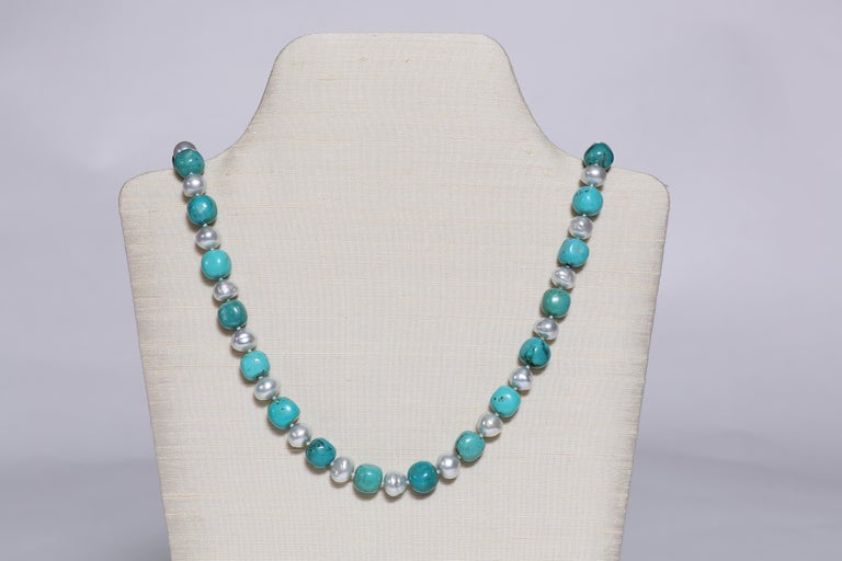 Turquoise and Southsea Pearl Necklace For Sale at 1stDibs