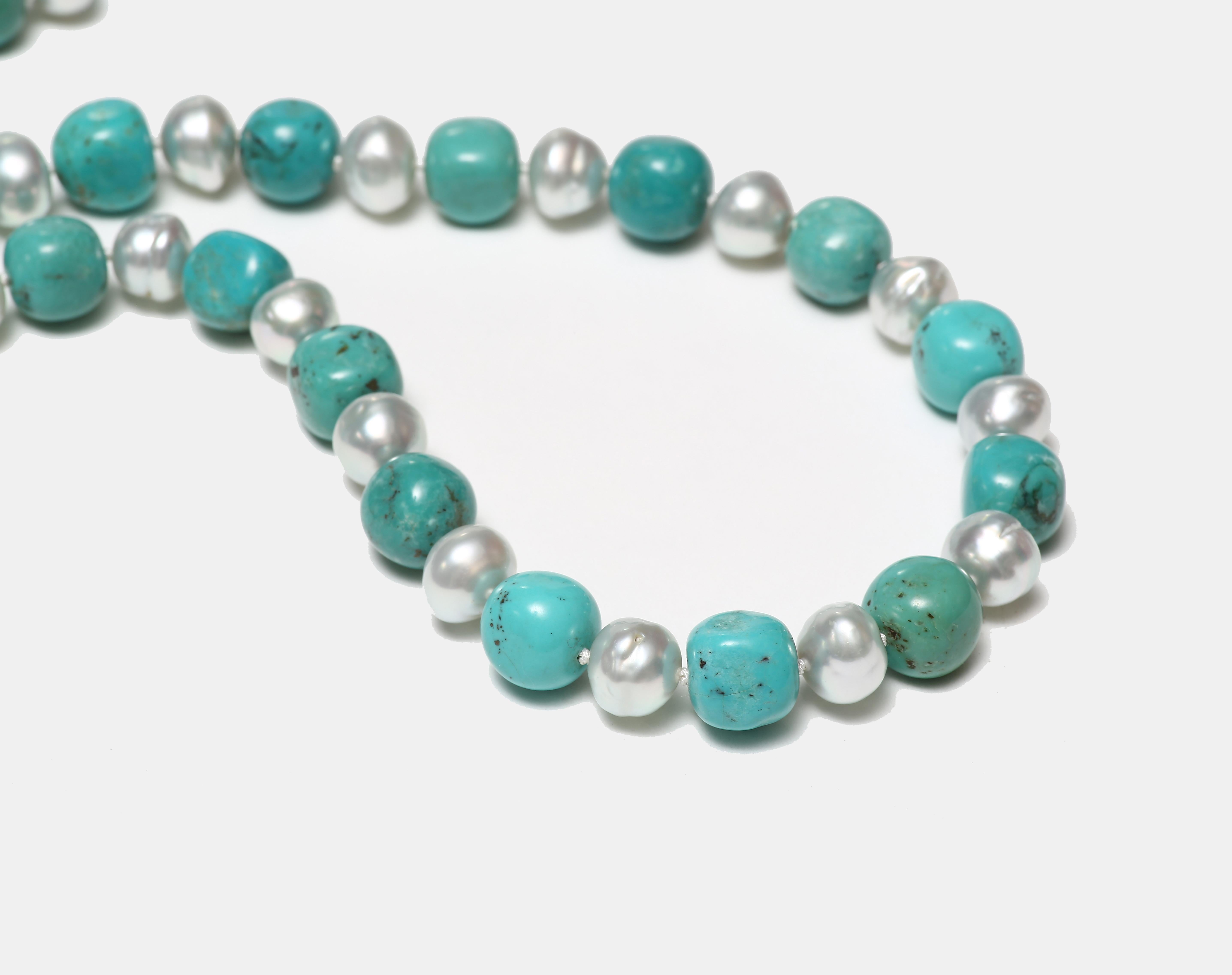 Contemporary Turquoise and Southsea Pearl Necklace For Sale