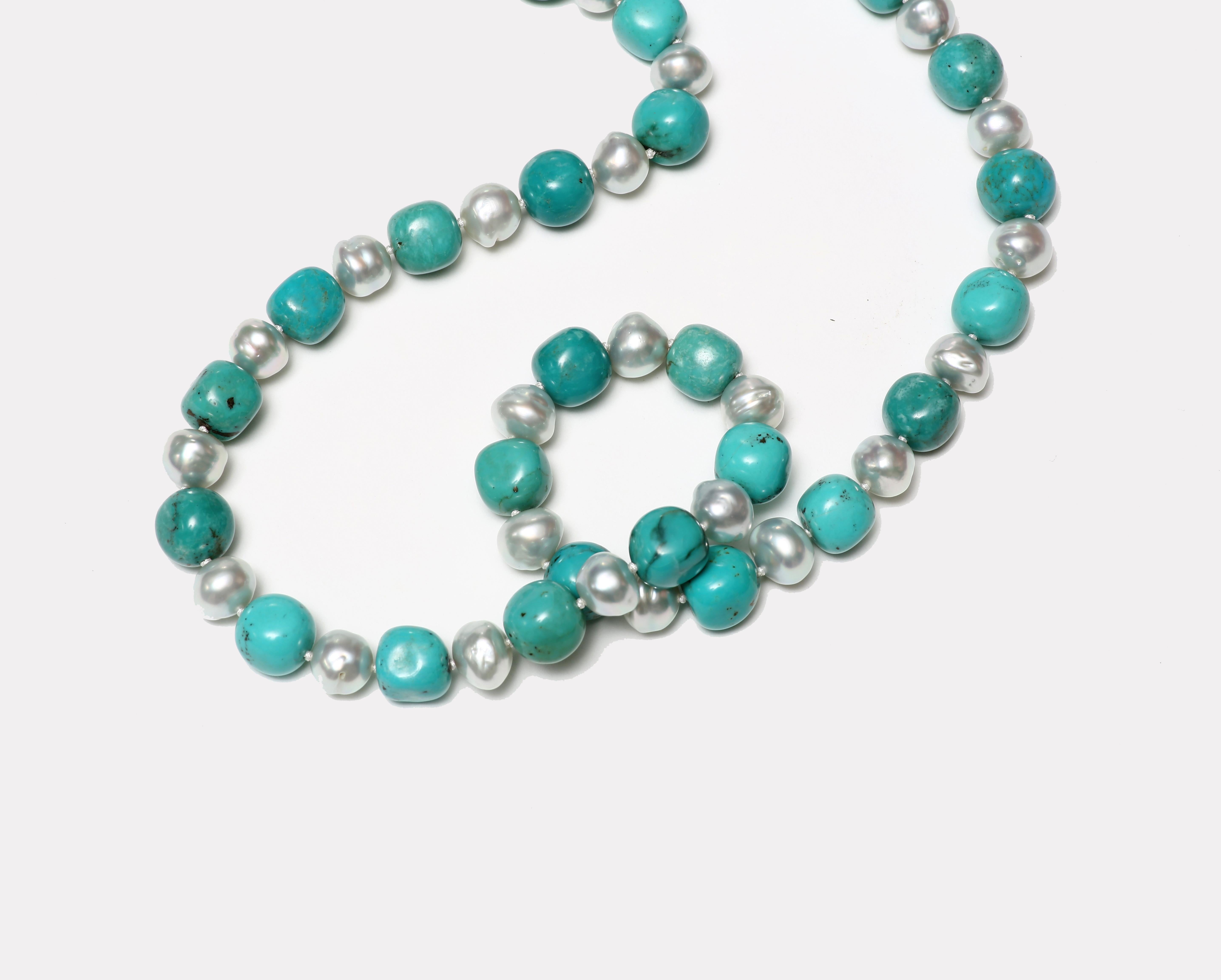 Turquoise and Southsea Pearl Necklace In New Condition For Sale In Central, HK