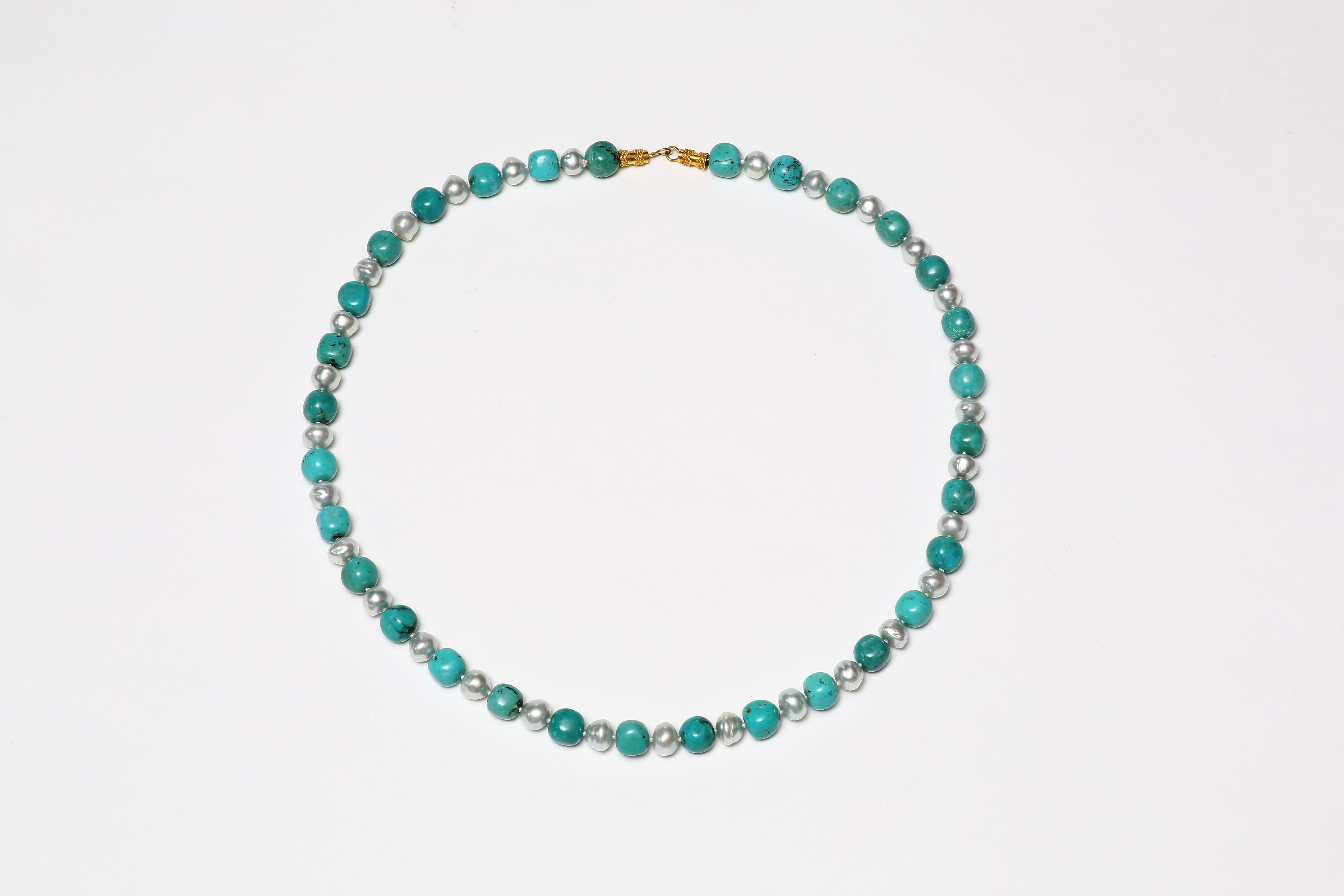 Turquoise and Southsea Pearl Necklace For Sale 1