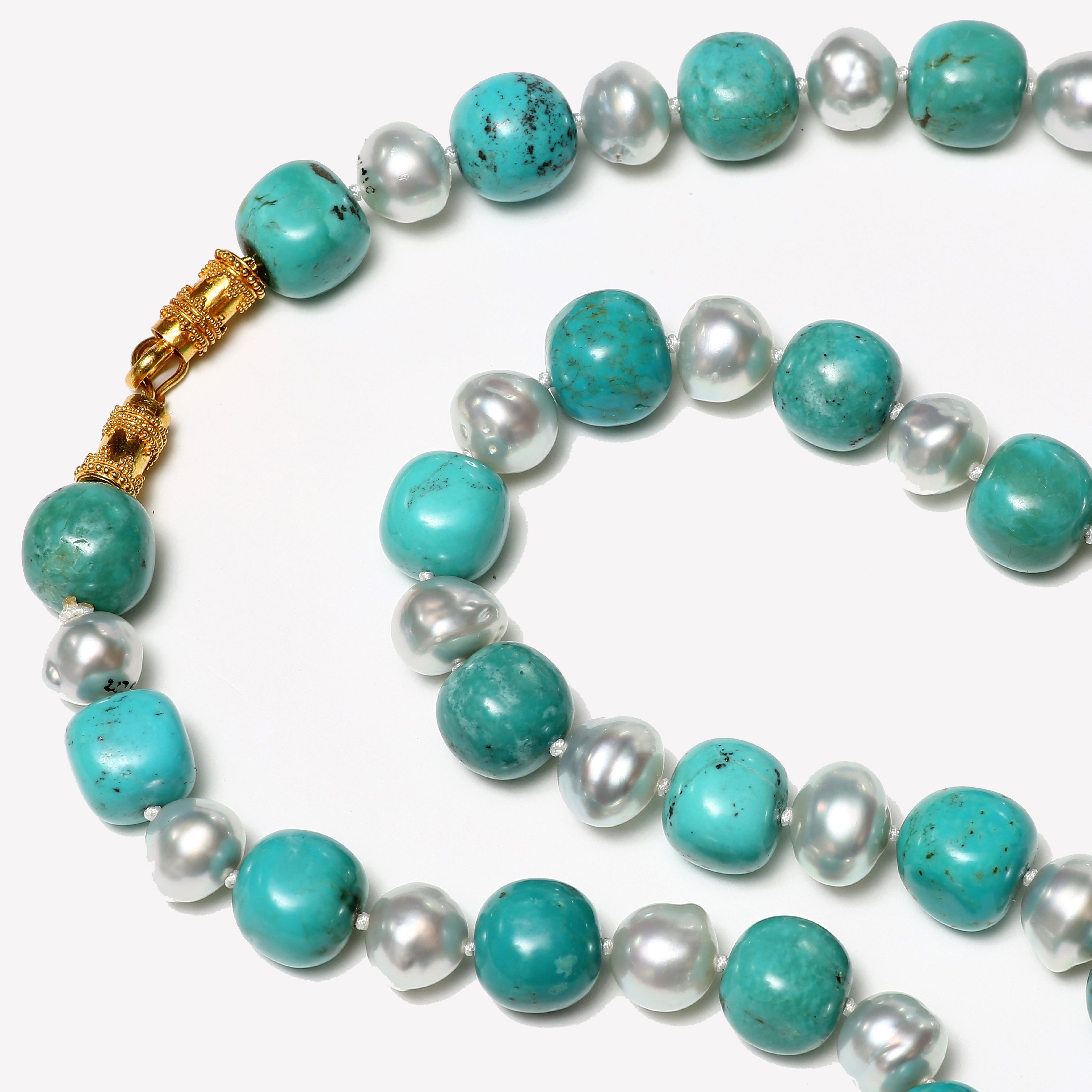 Turquoise and Southsea Pearl Necklace For Sale 2