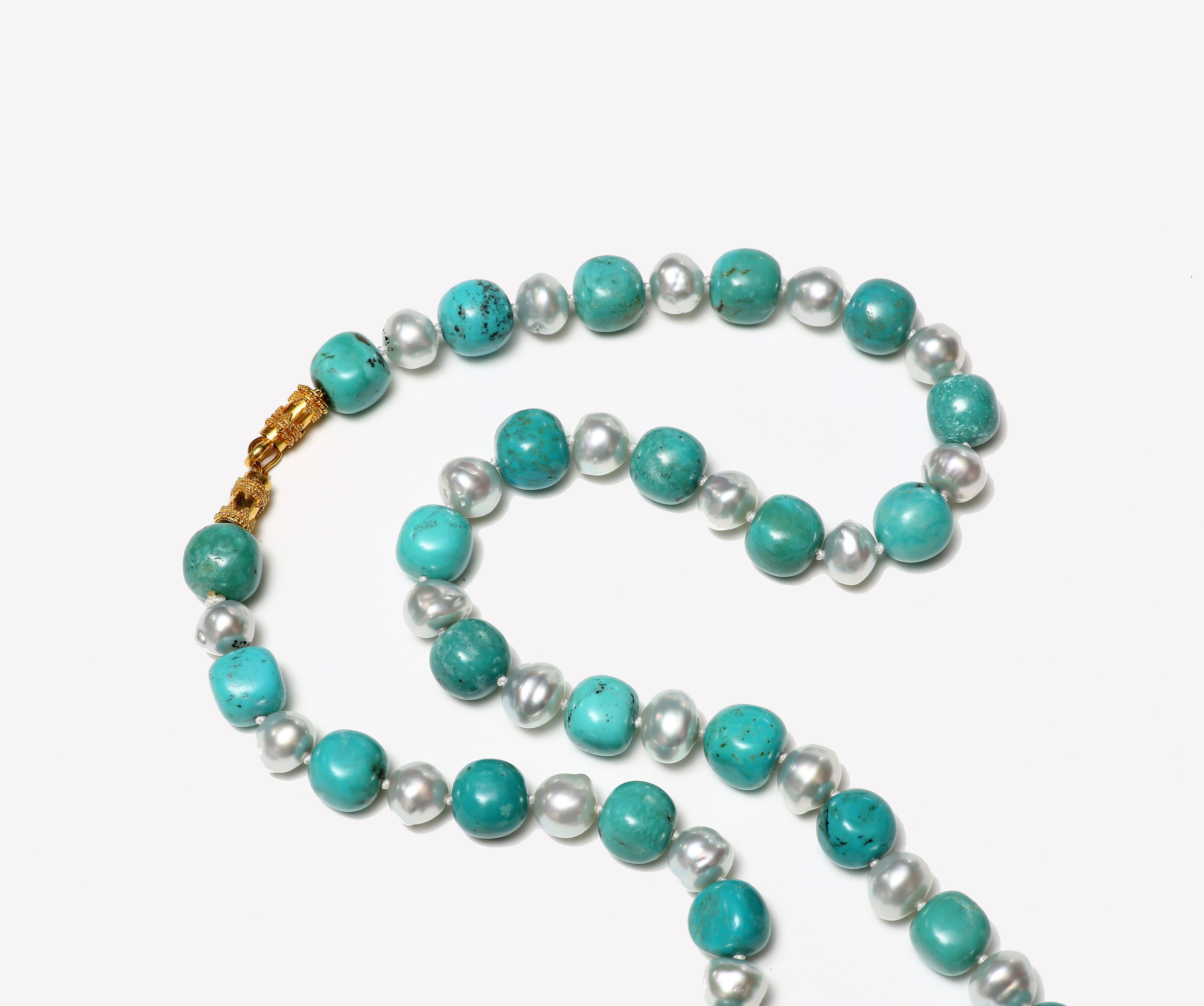 Turquoise and Southsea Pearl Necklace For Sale 3