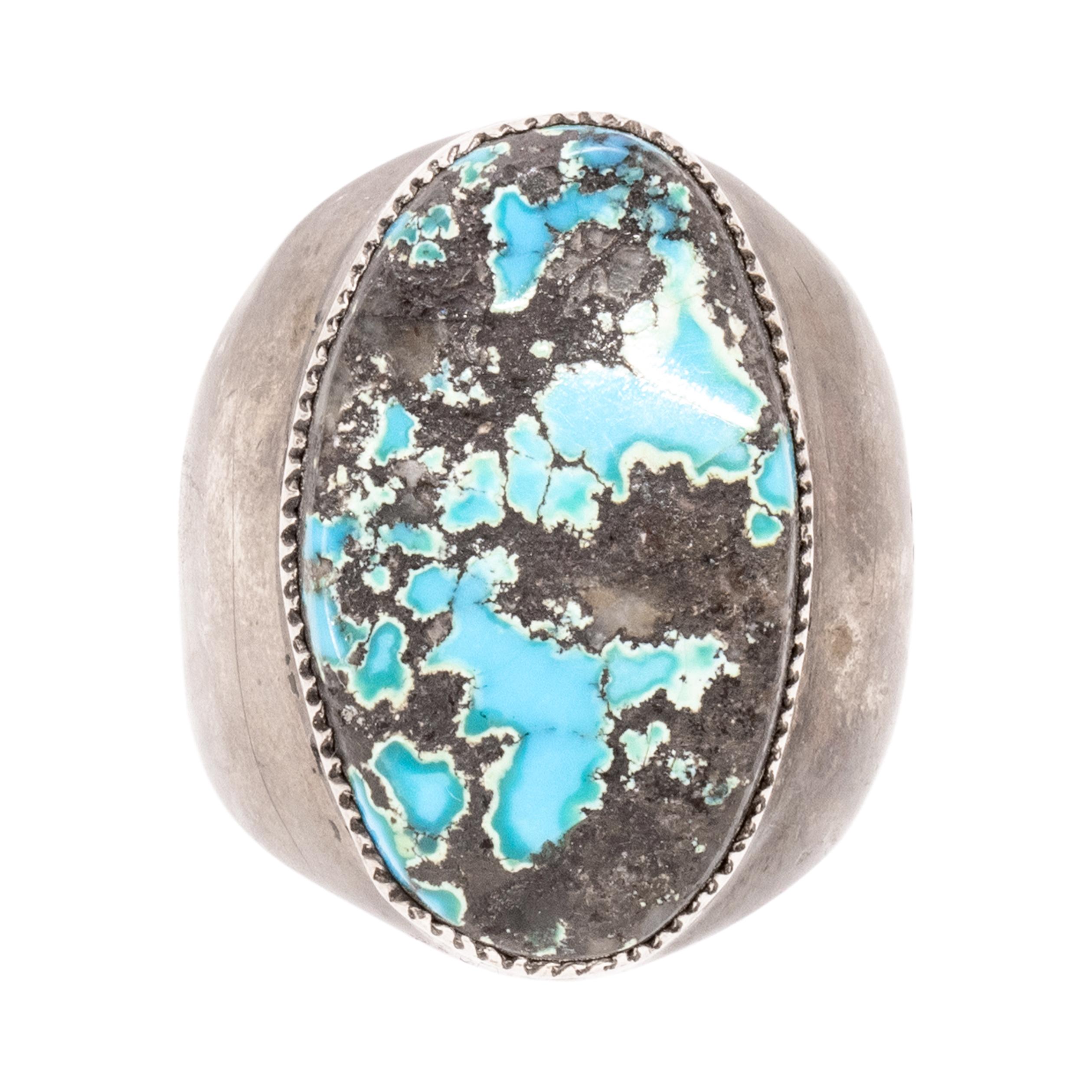 Türkis und Sterling Ring mit Lünette (Ovalschliff) im Angebot