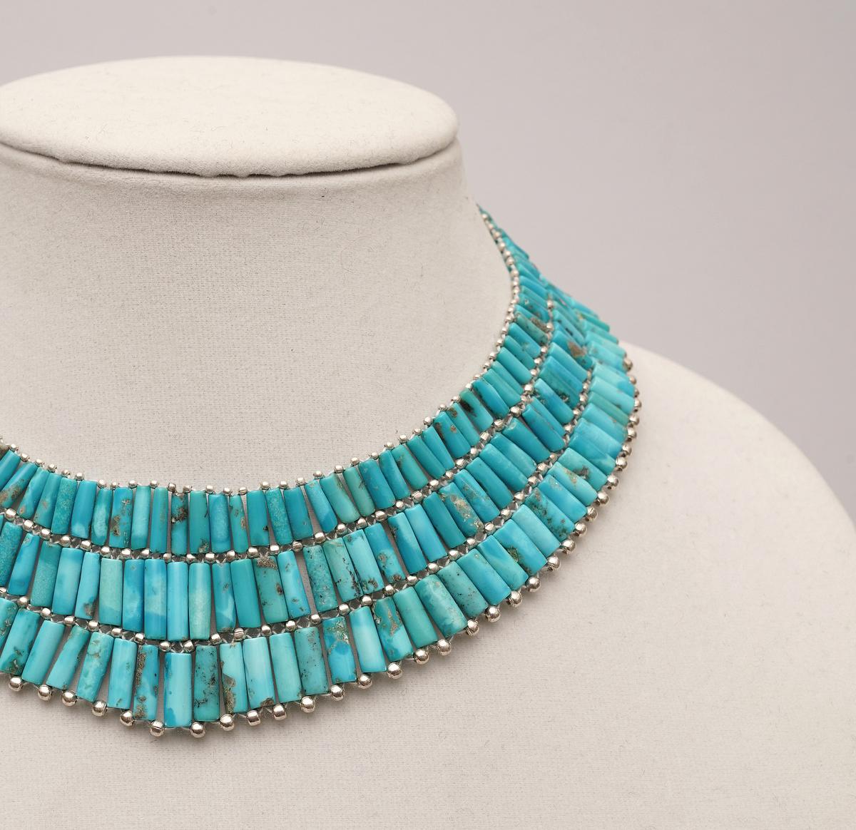 Women's or Men's Turquoise and Sterling Collar Necklace