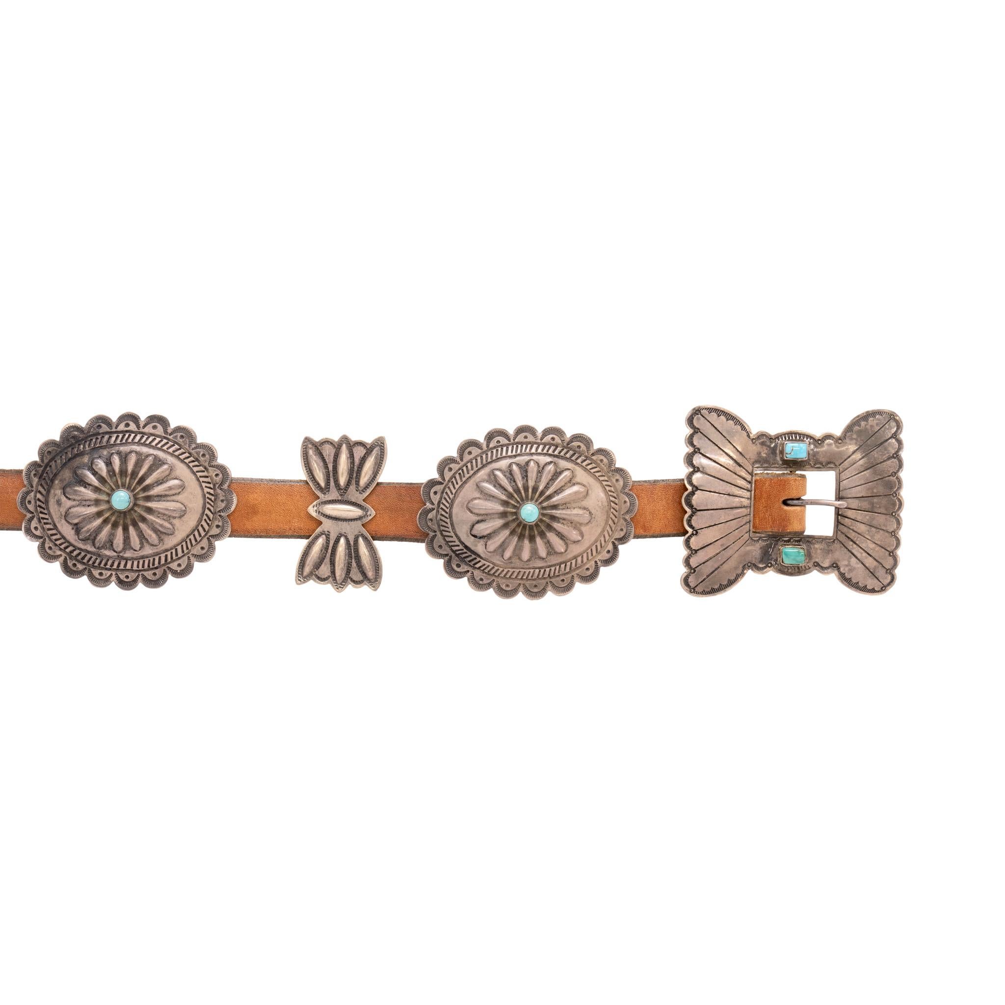 Taille vieille mine Ceinture Concho en Turquoise et Argent en vente