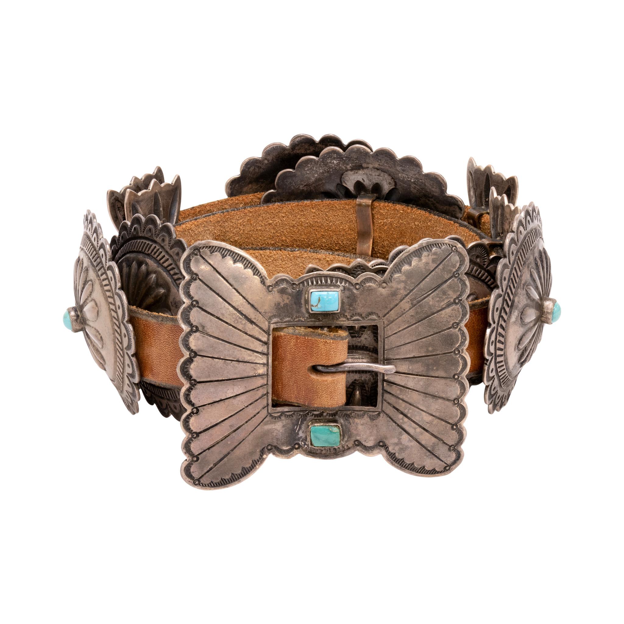 Ceinture Concho en Turquoise et Argent Bon état - En vente à Coeur d Alene, ID