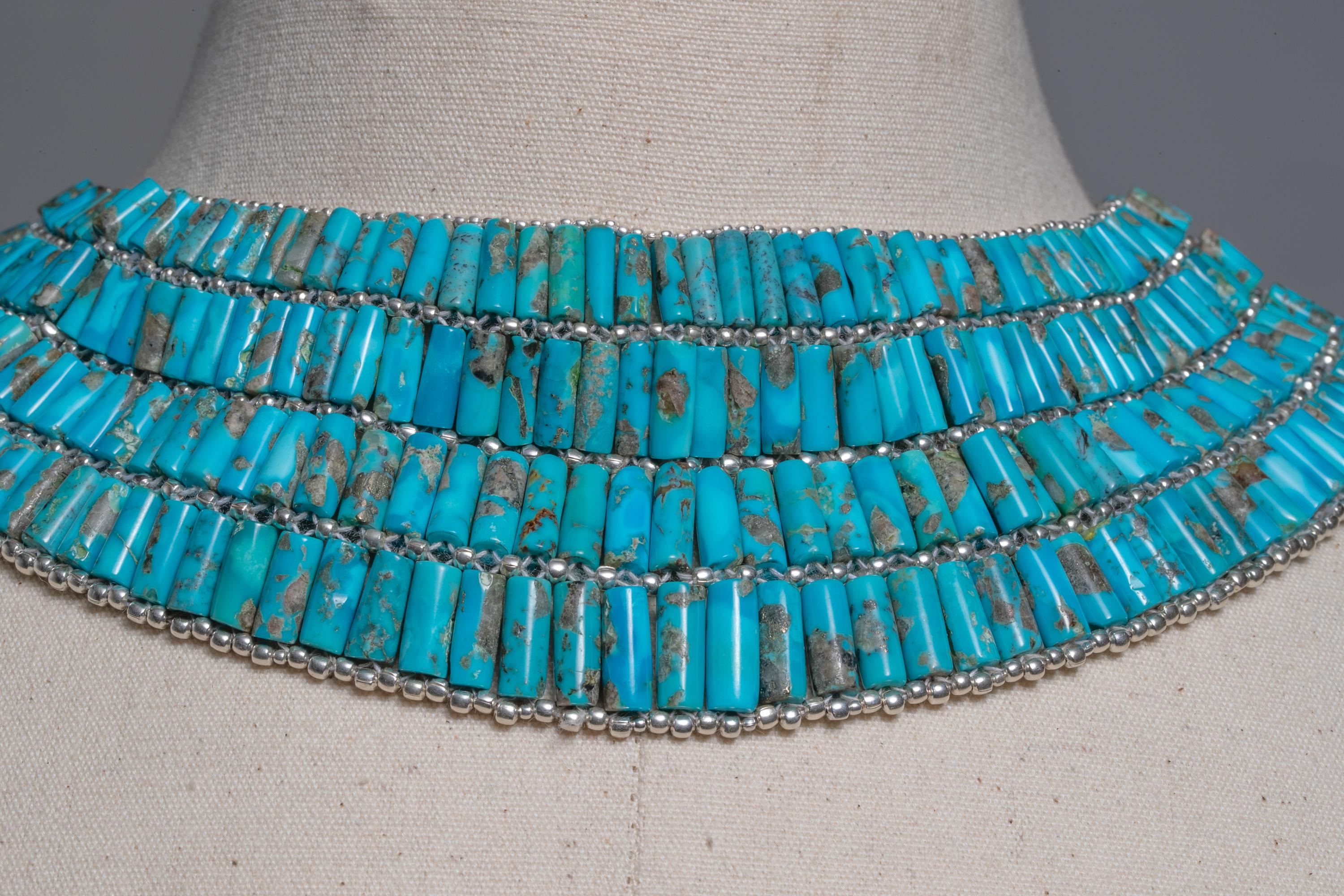 Turquoise and Sterling Silver Choker Necklace In Excellent Condition In Nantucket, MA