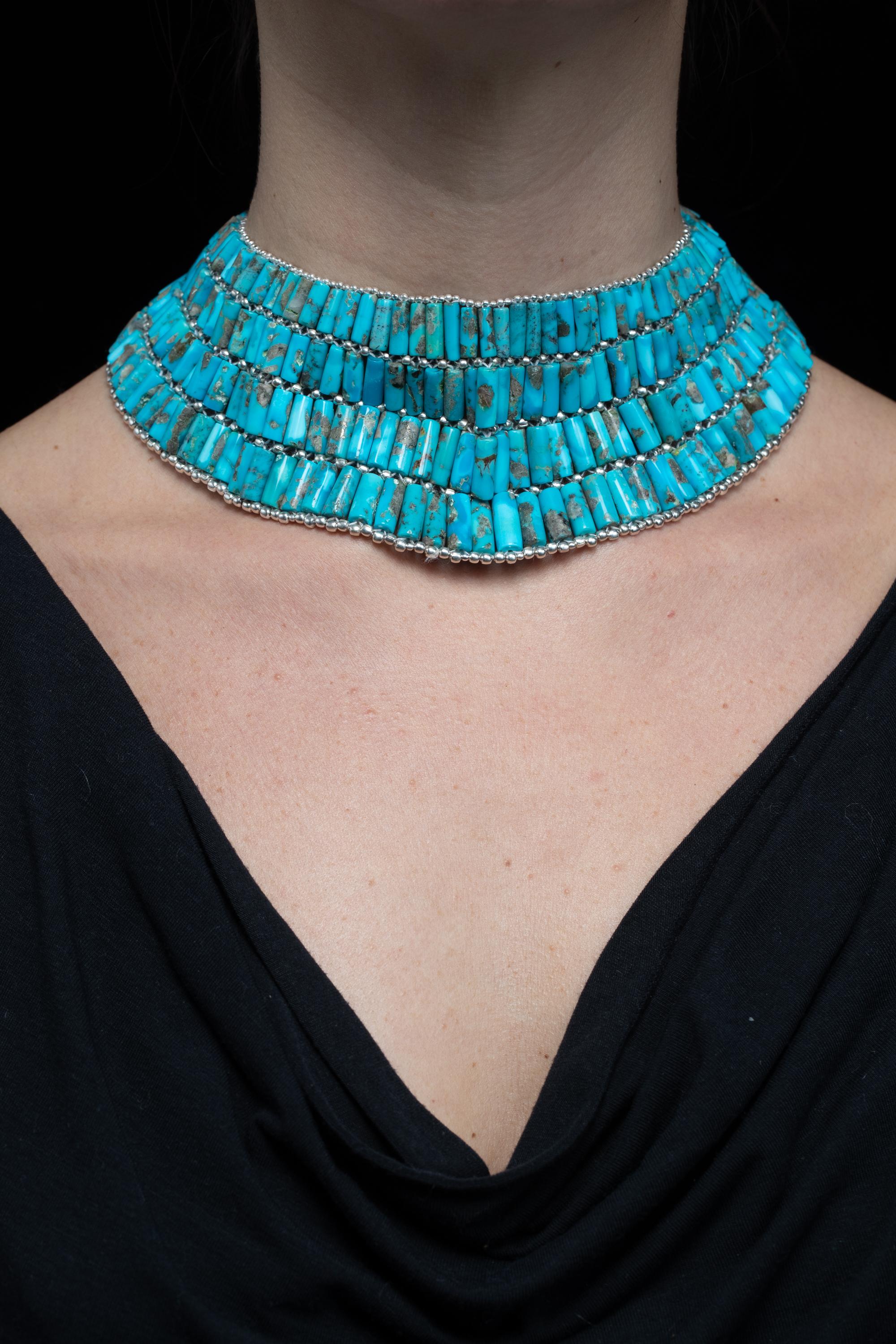 Women's or Men's Turquoise and Sterling Silver Choker Necklace