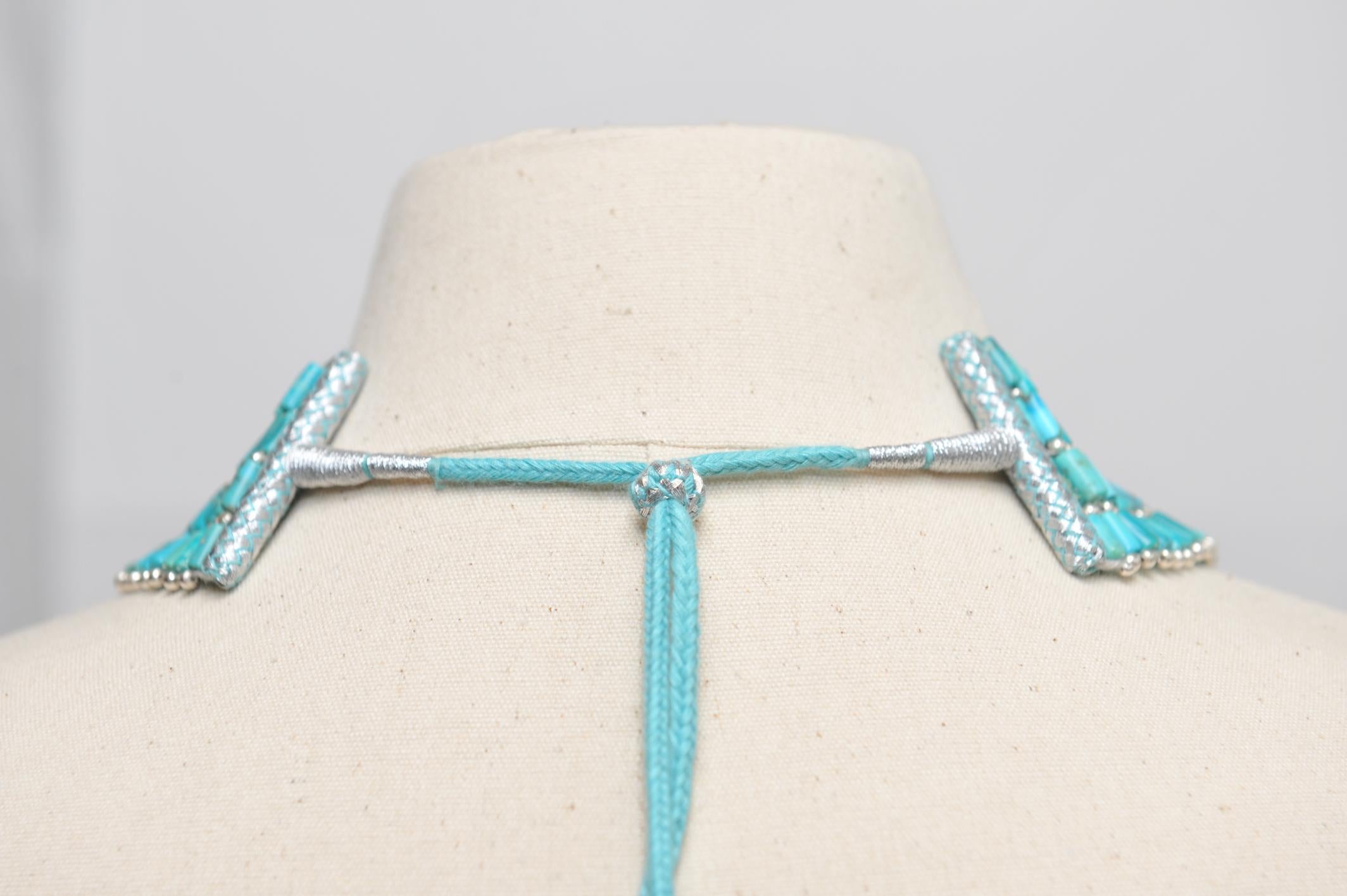 Turquoise and Sterling Silver Collar Necklace In Excellent Condition In Nantucket, MA