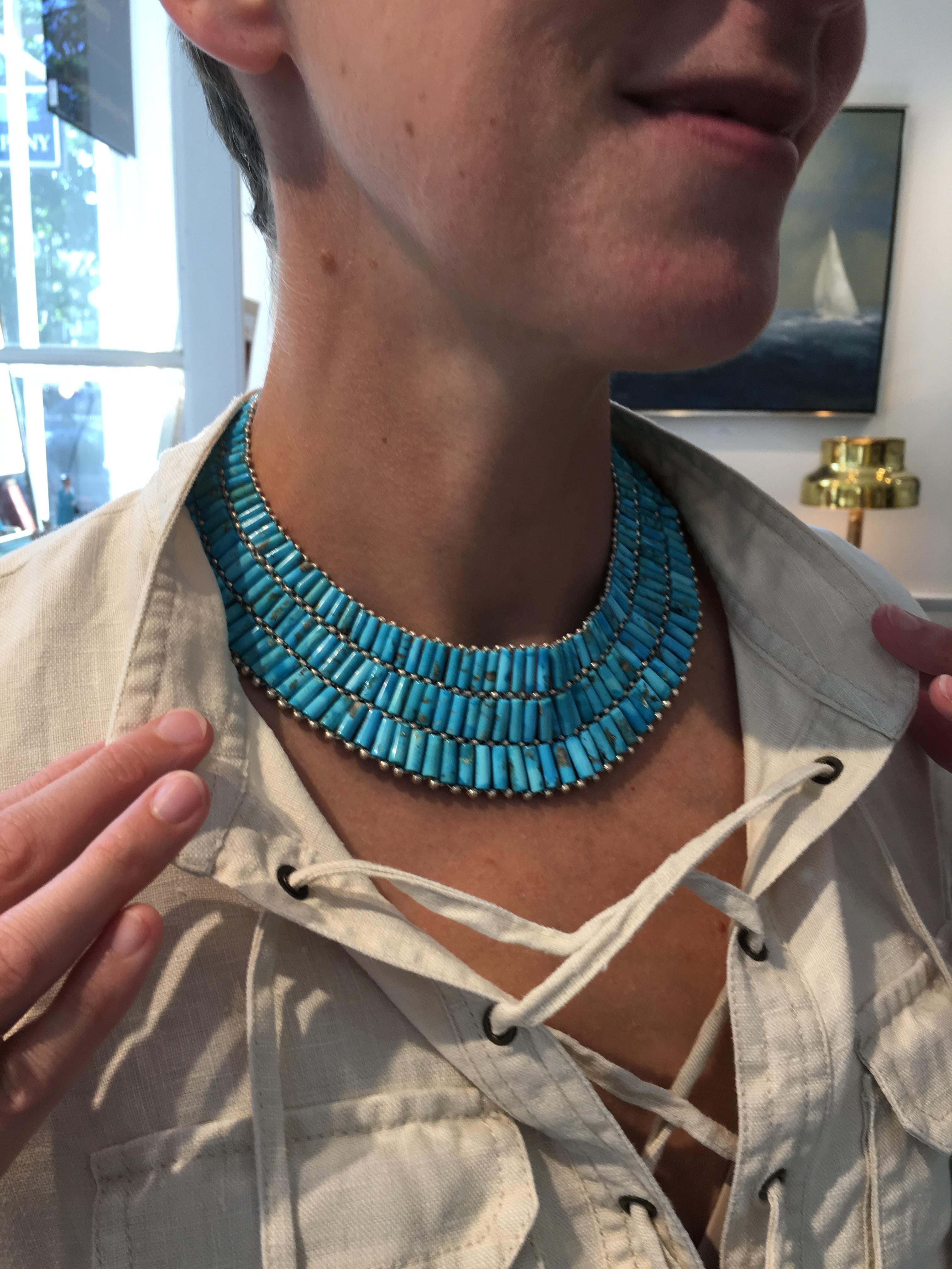 Turquoise and Sterling Silver Collar Necklace 1