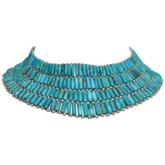 Turquoise and Sterling Silver Collar Necklace