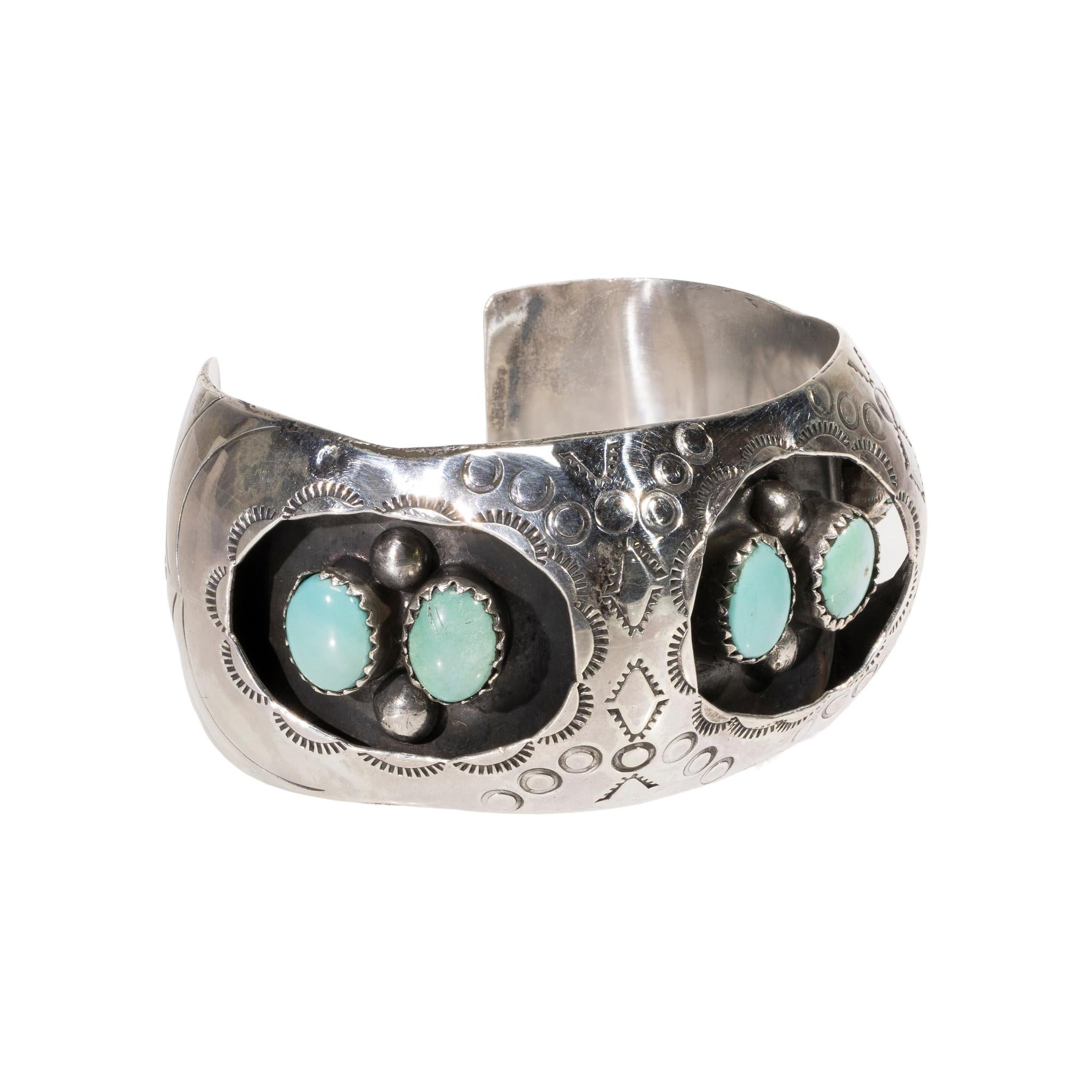 Taglio ovale Bracciale in turchese e argento sterling in vendita