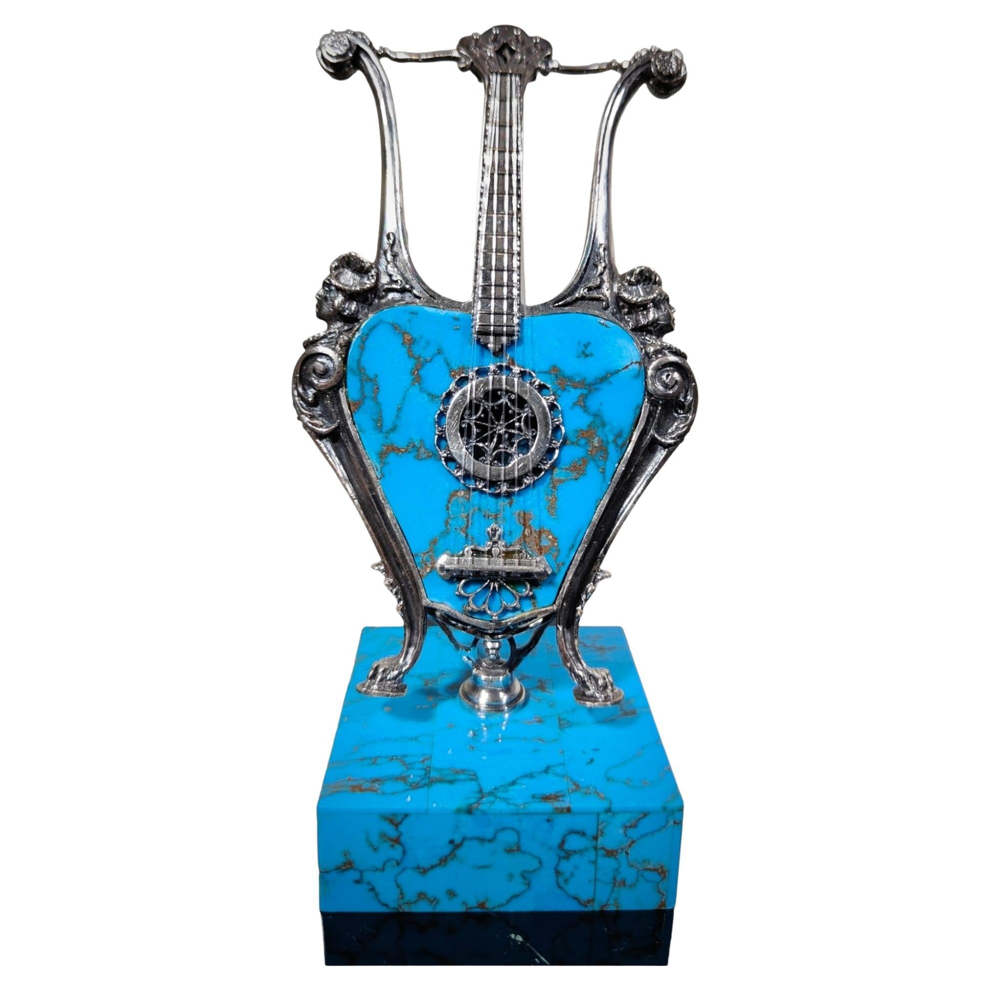 Turquoise And Sterling Silver Guitar For Sale at 1stDibs
