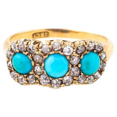 Turquoise and Twinkling Diamond Band Ring