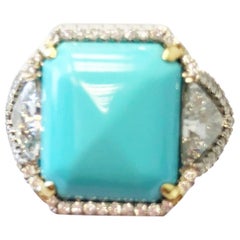 Turquoise and White Diamond Cocktail Ring in Platinum