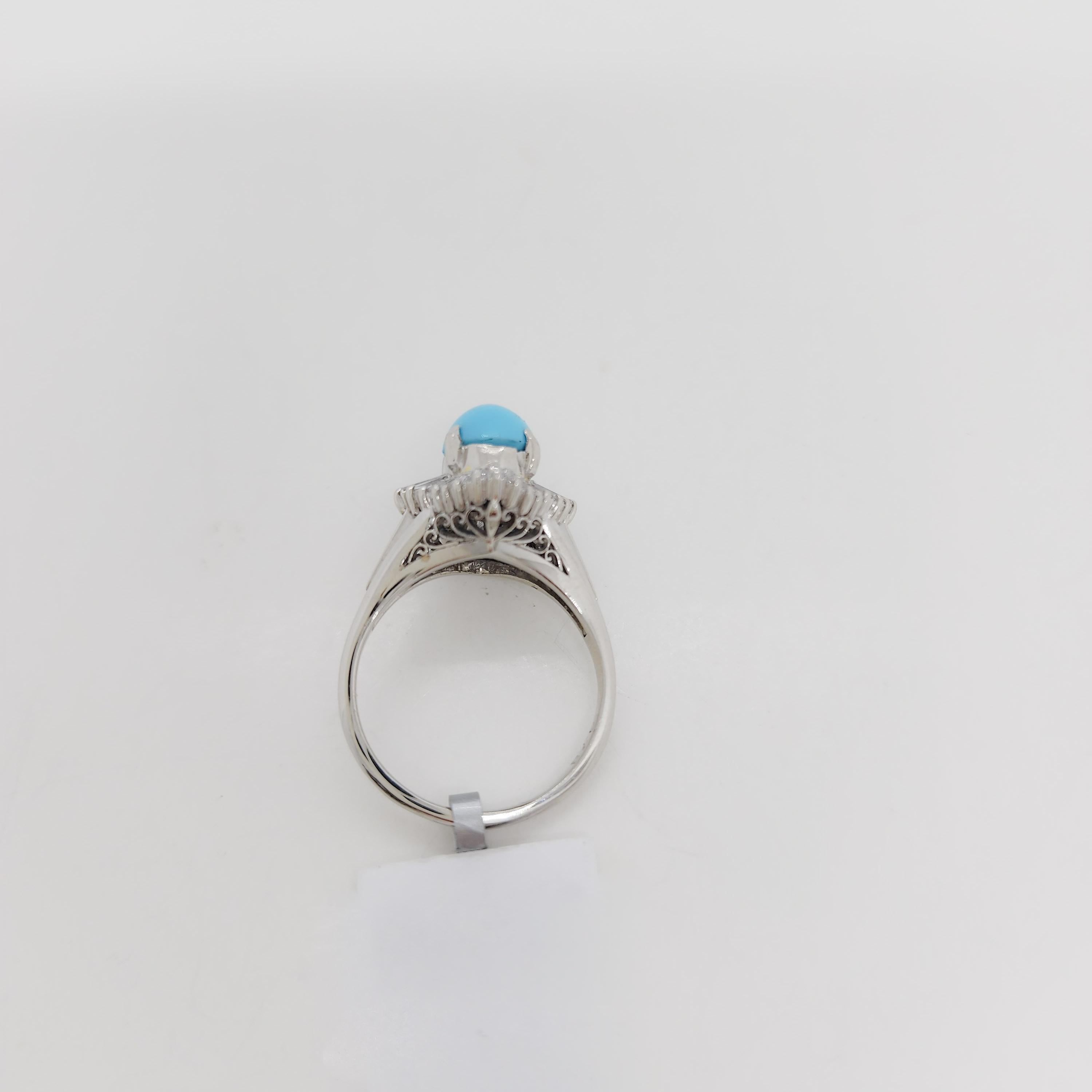 Women's or Men's Turquoise and White Diamond Ring in Platinum For Sale