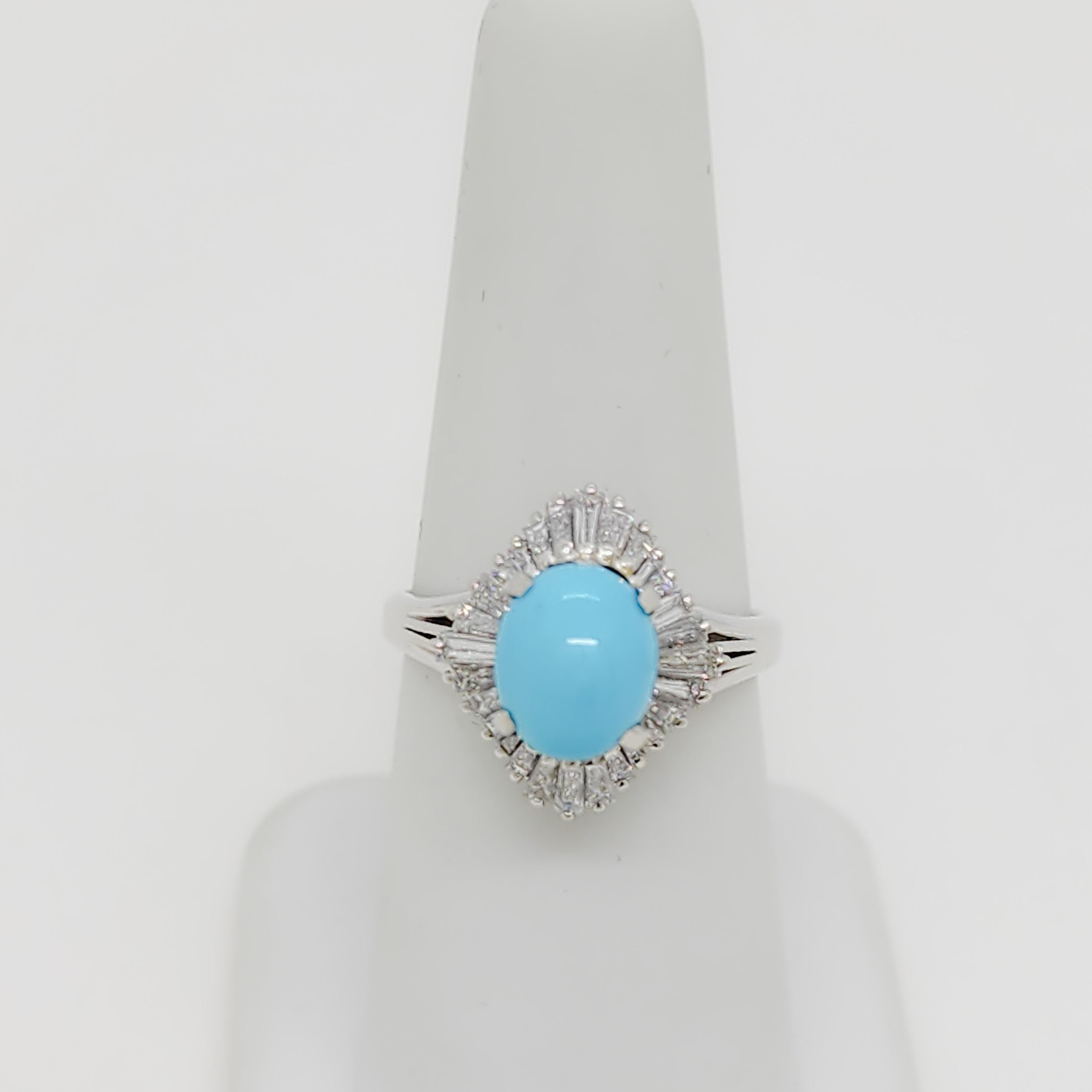 Turquoise and White Diamond Ring in Platinum For Sale 1