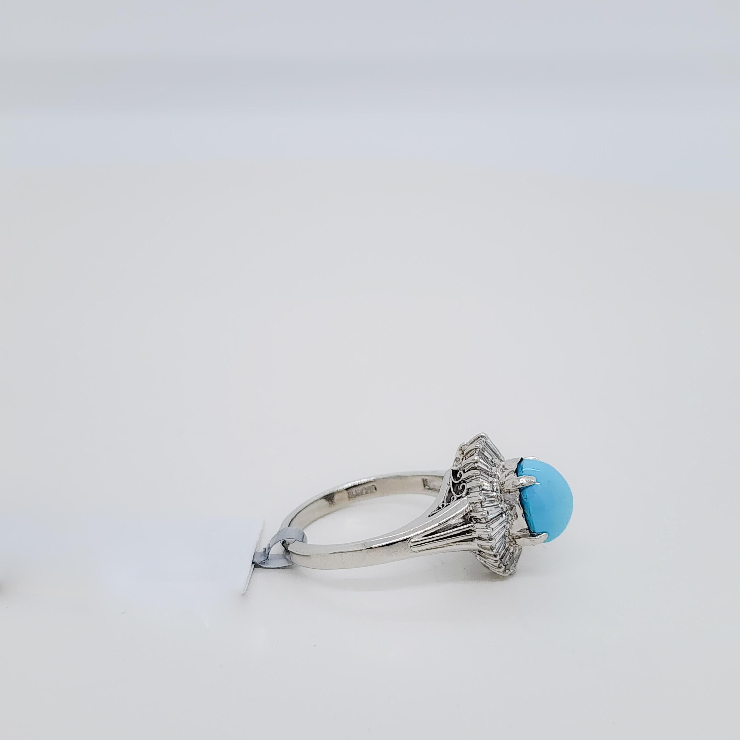 Turquoise and White Diamond Ring in Platinum For Sale 2