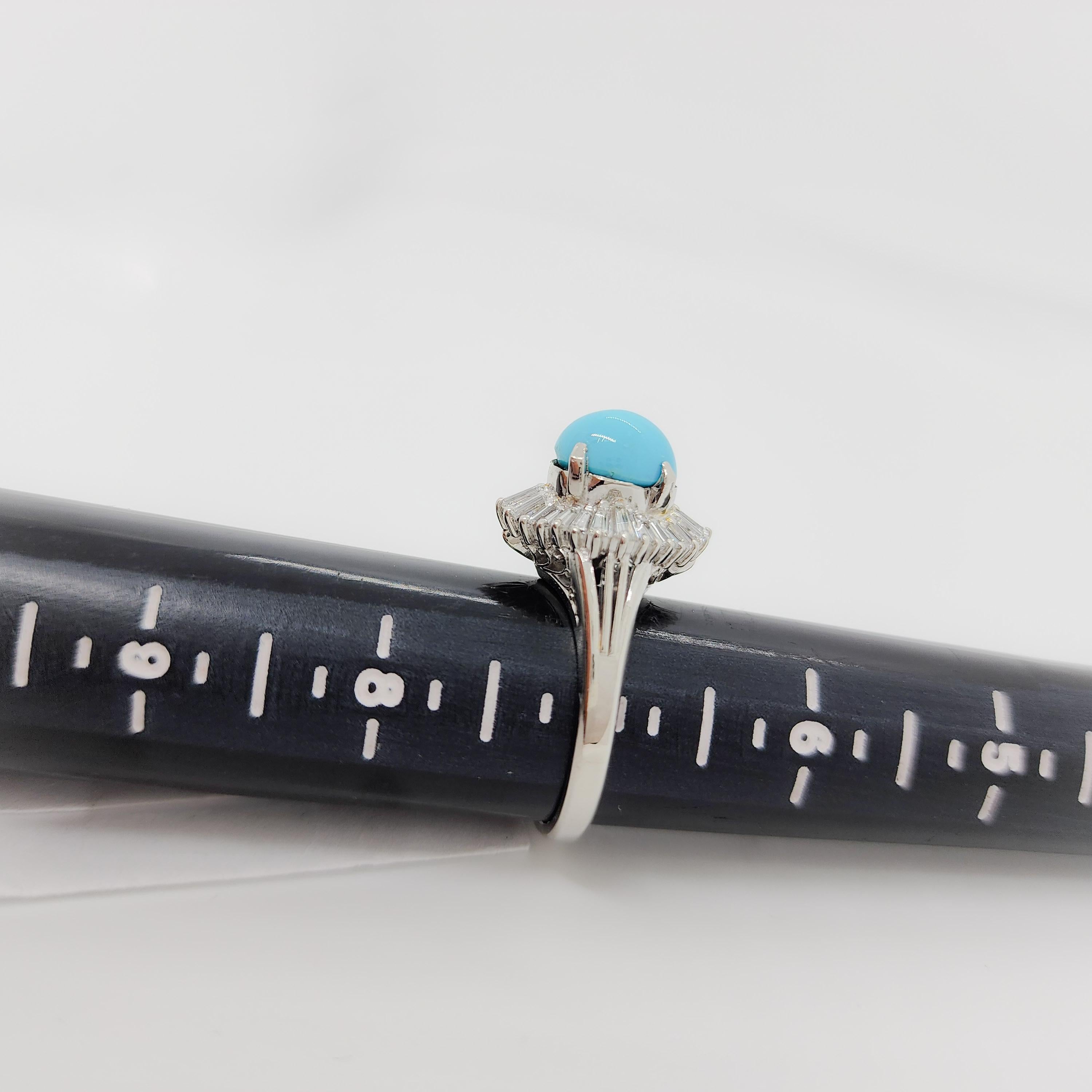 Turquoise and White Diamond Ring in Platinum For Sale 3