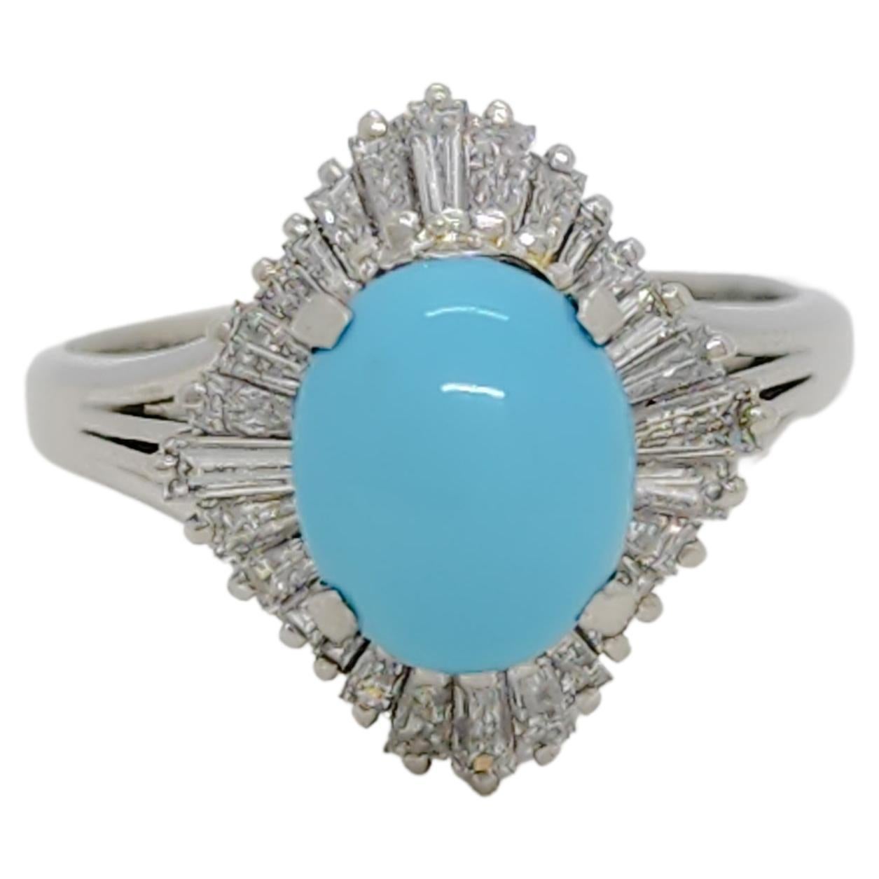 Turquoise and White Diamond Ring in Platinum For Sale