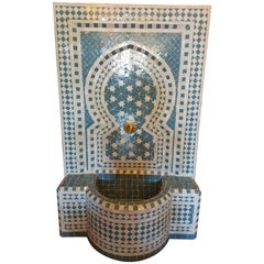 Turquoise and White Moroccan Mosaic Tile Fountain