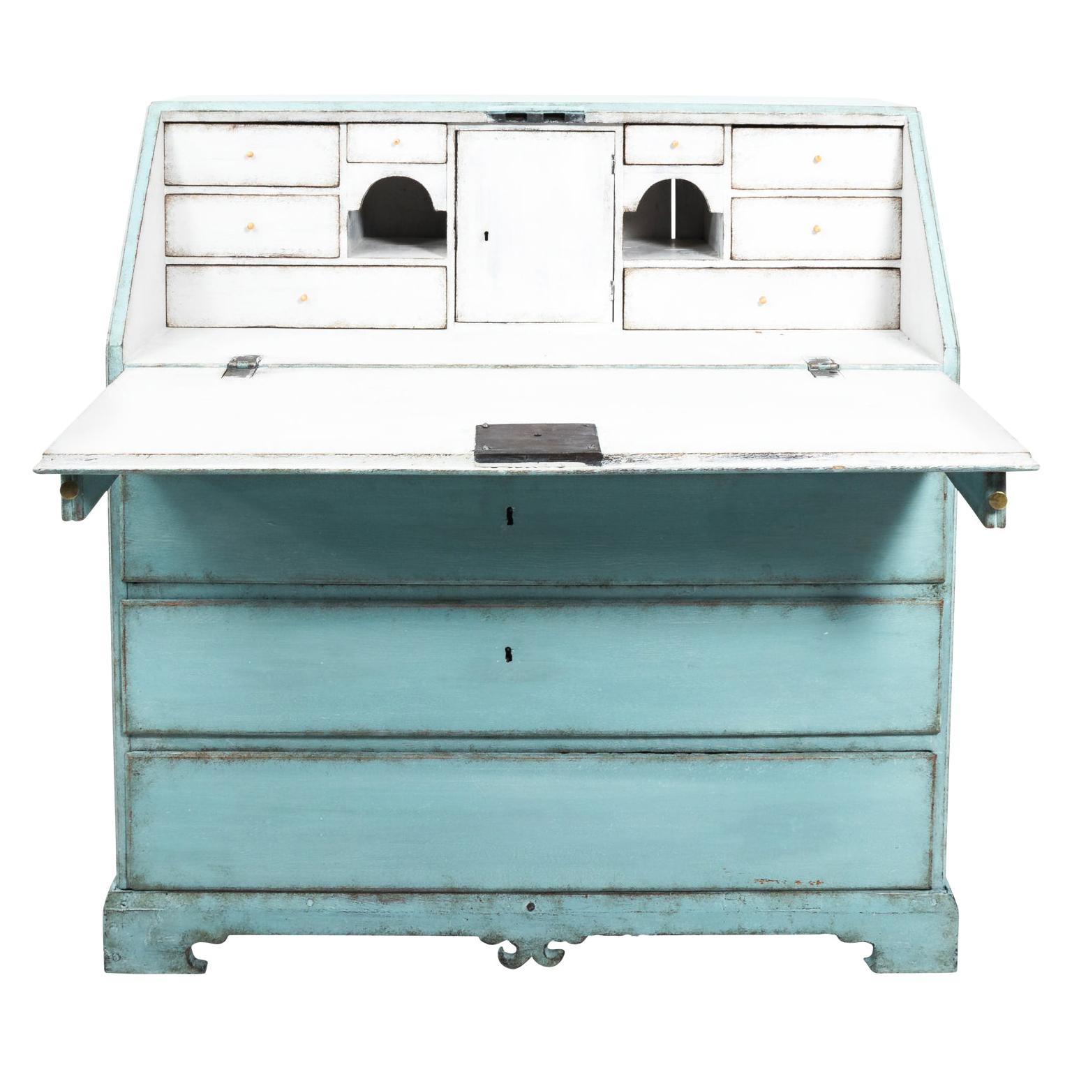 Turquoise and White Painted Empire Writing Table, circa 1820s For Sale