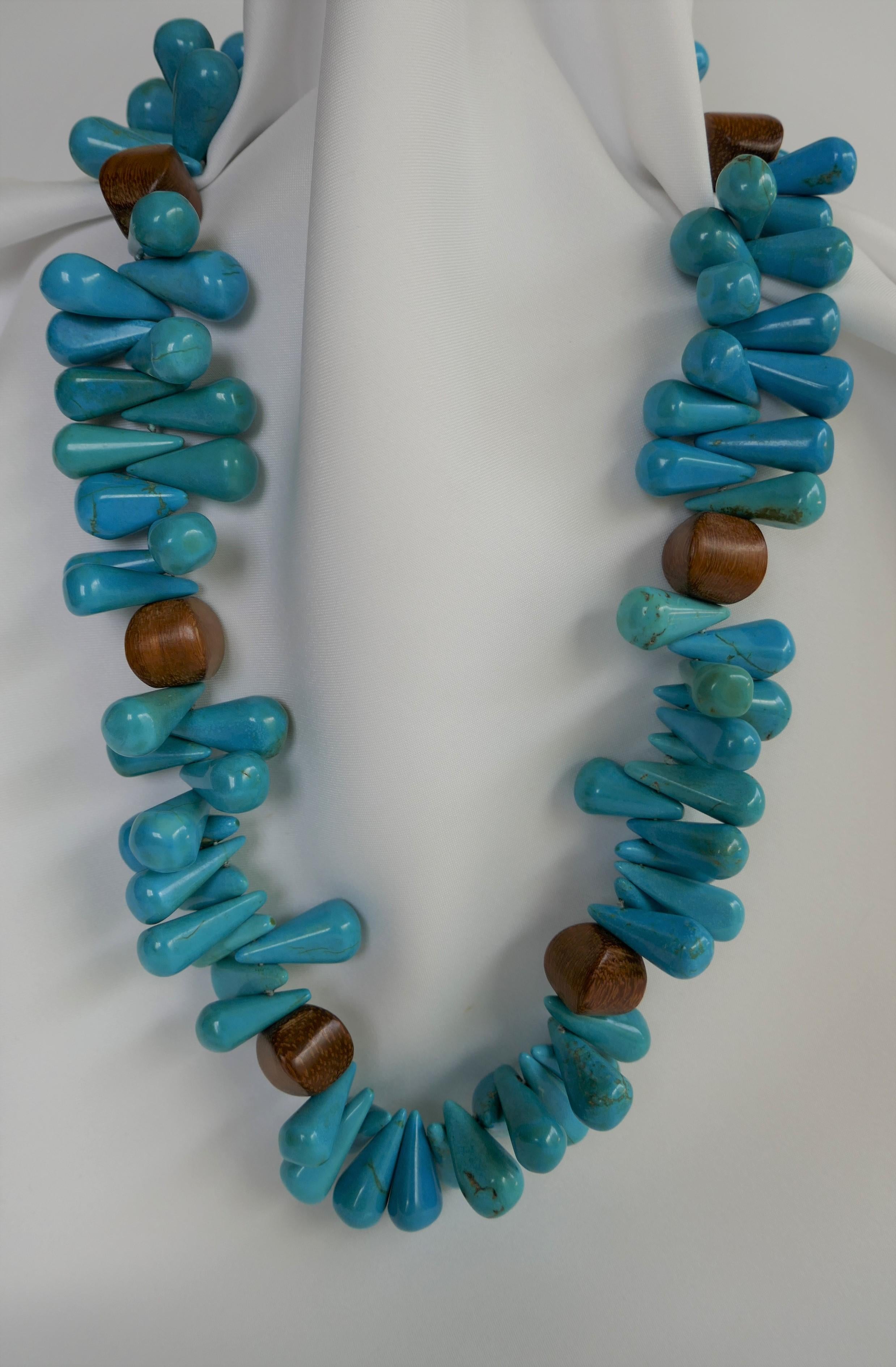 Contemporary Turquoise and Wood Gemstone Necklaces For Sale