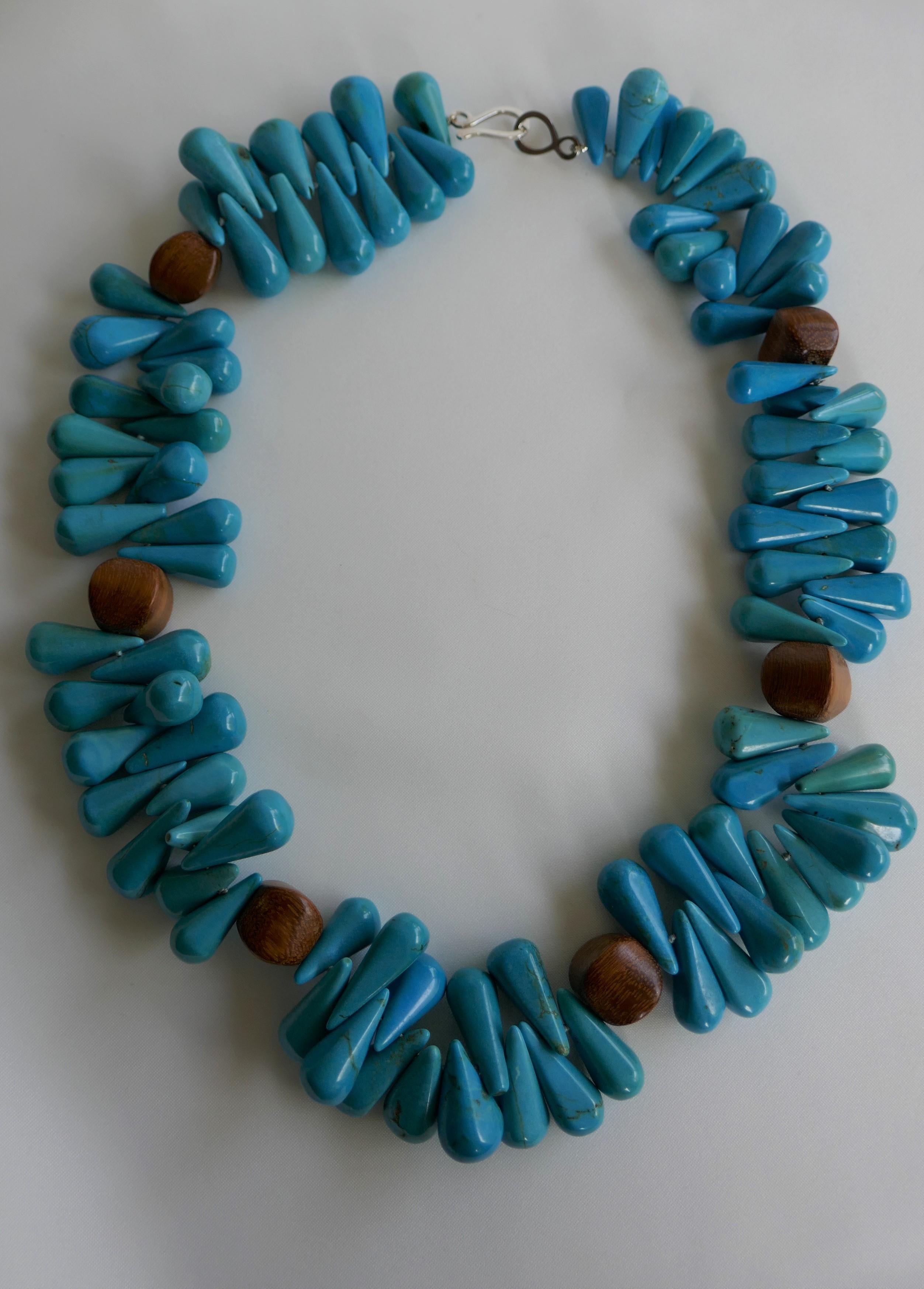 Turquoise and Wood Gemstone Necklaces For Sale 2