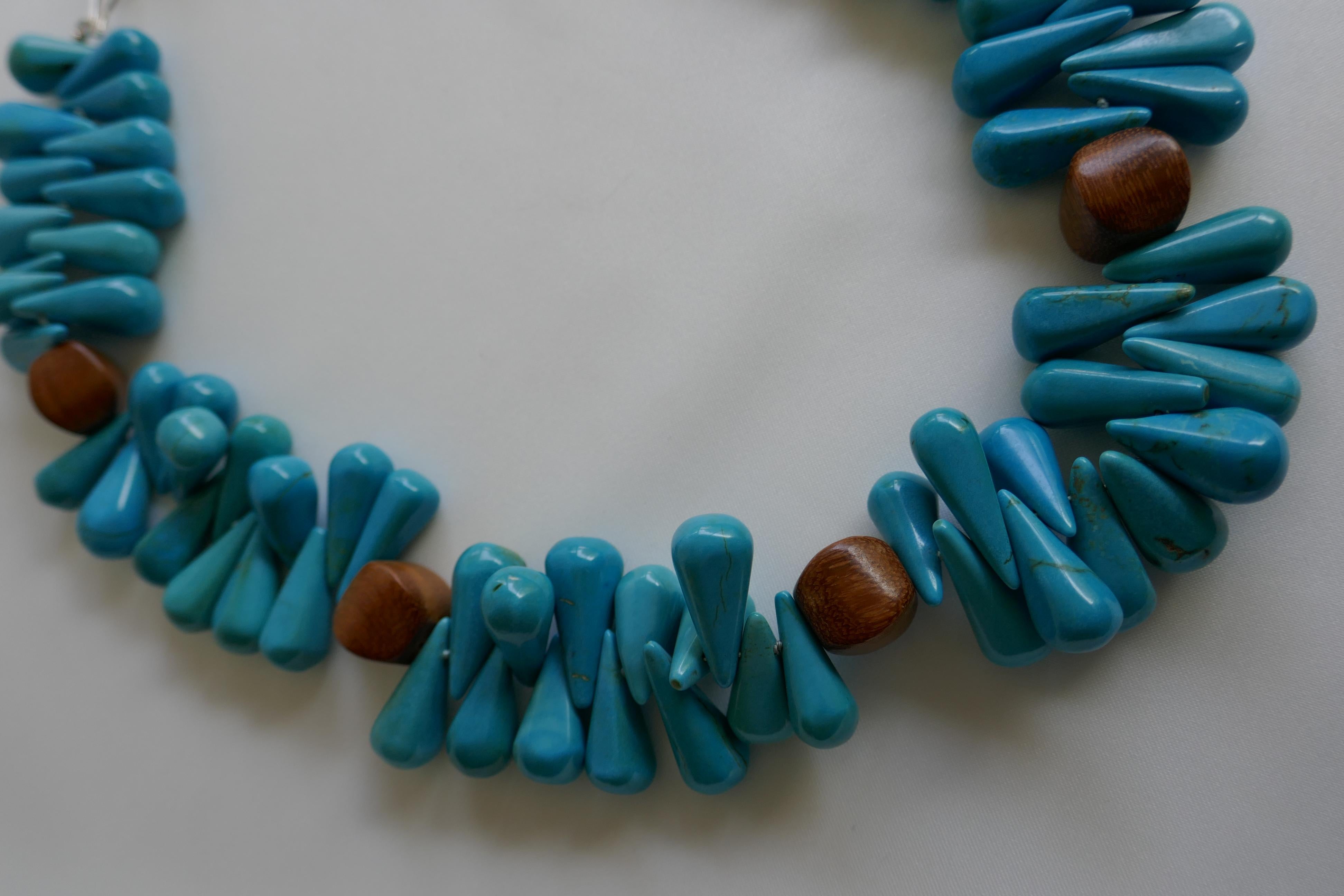 Turquoise and Wood Gemstone Necklaces For Sale 3