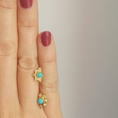 Turquoise and Yellow Diamond Gold Stud Earrings