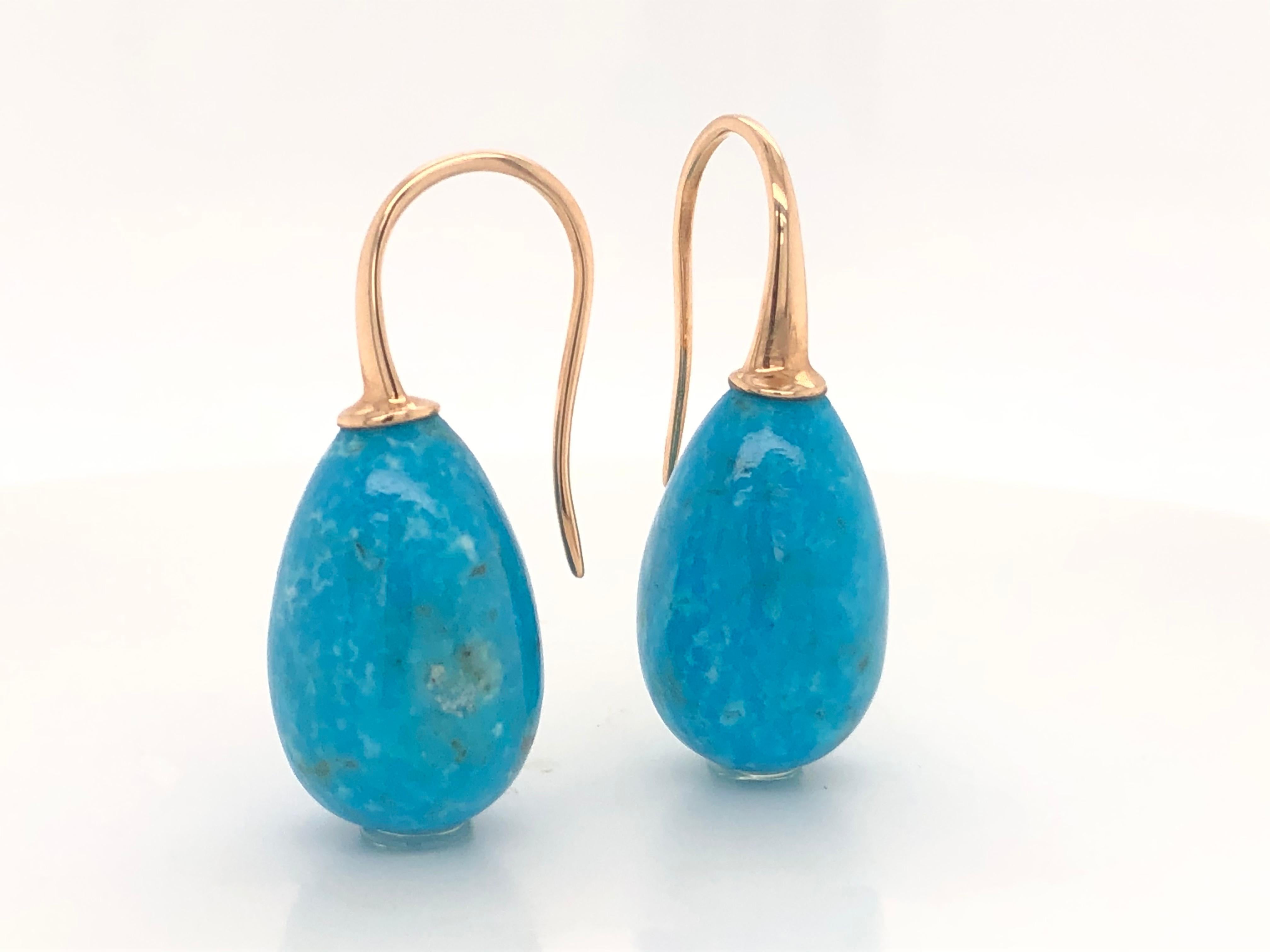 Contemporary Turquoise and Yellow Gold 18 Karat Drop Earrings