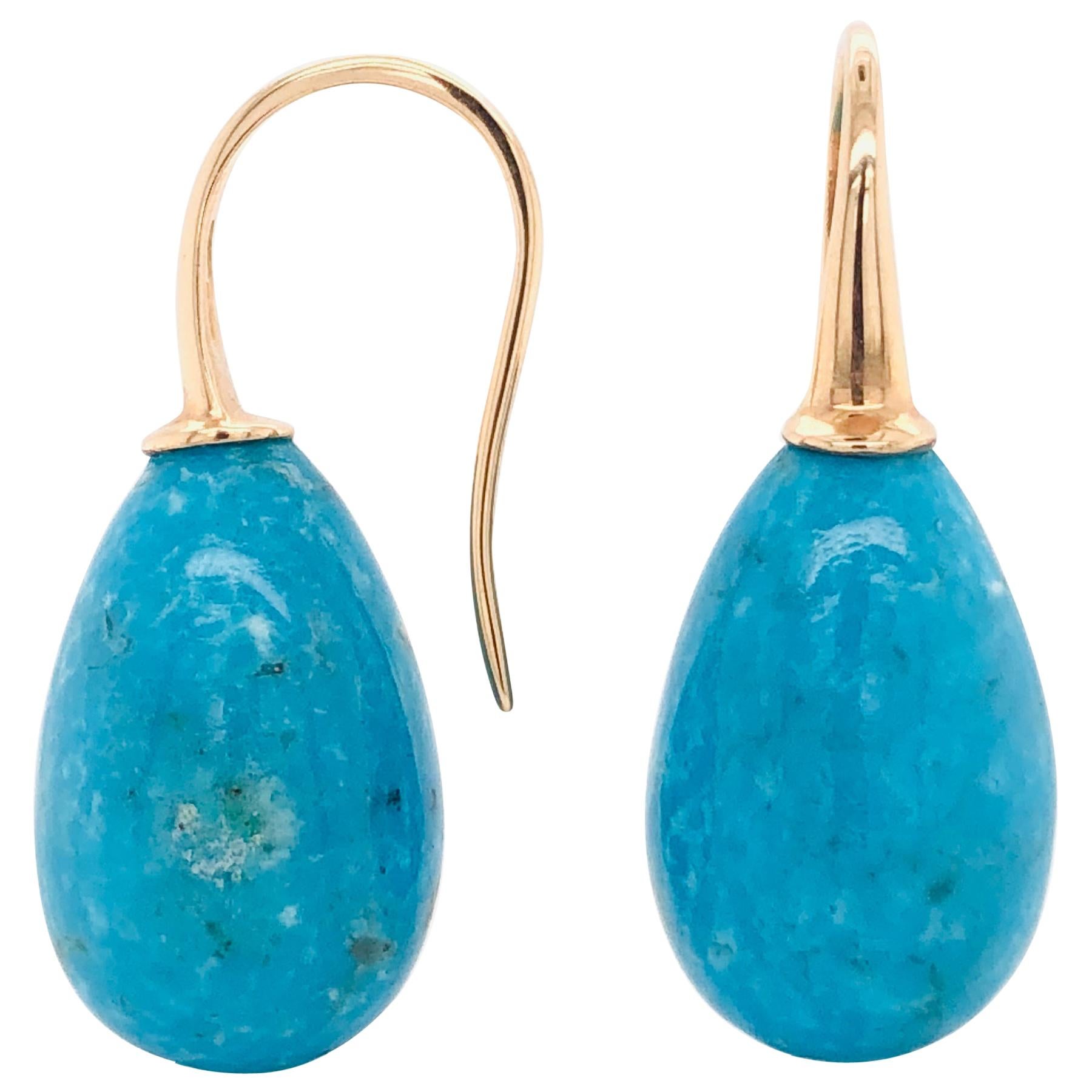 Turquoise and Yellow Gold 18 Karat Drop Earrings