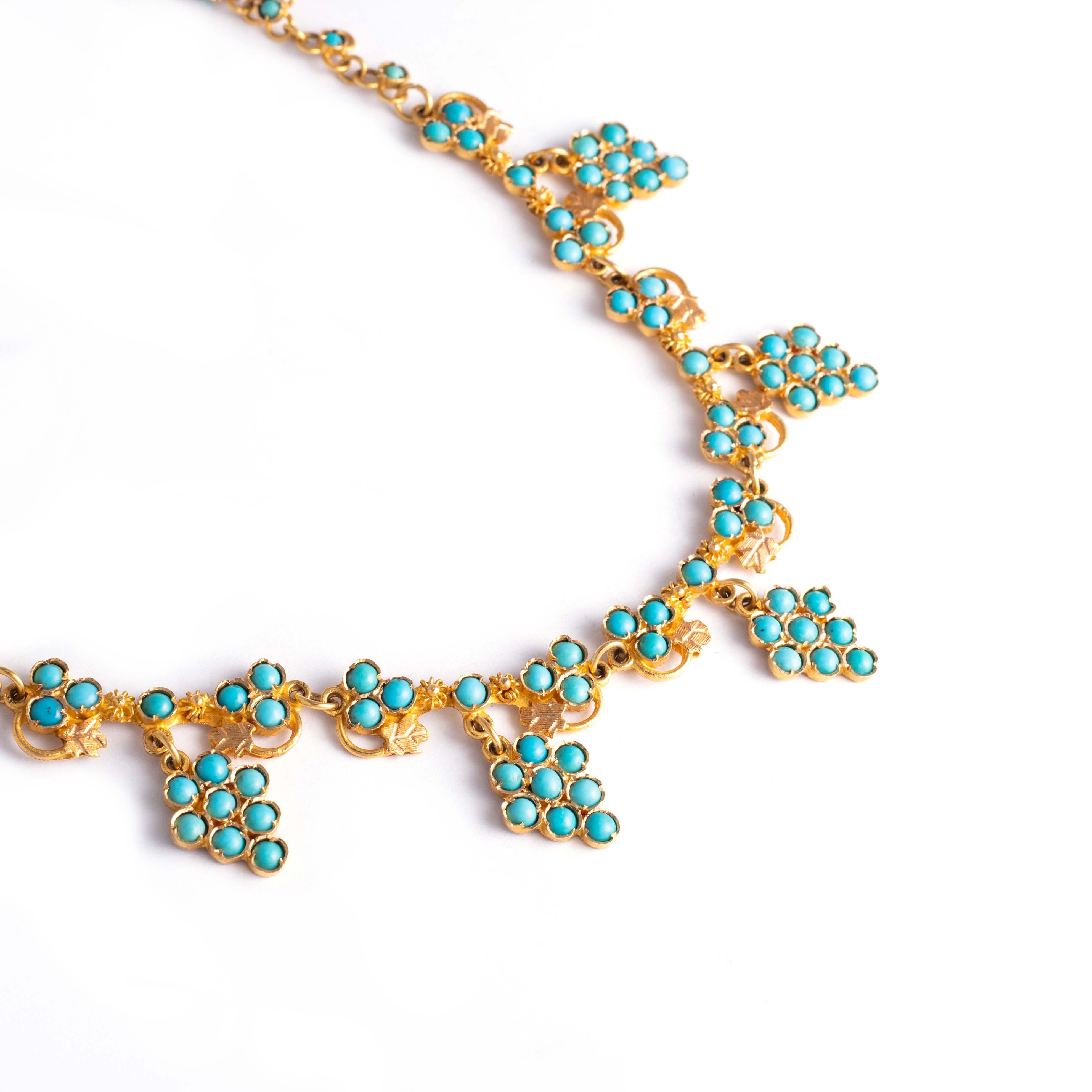 Art Nouveau Turquoise and Yellow Gold 18k Necklace For Sale