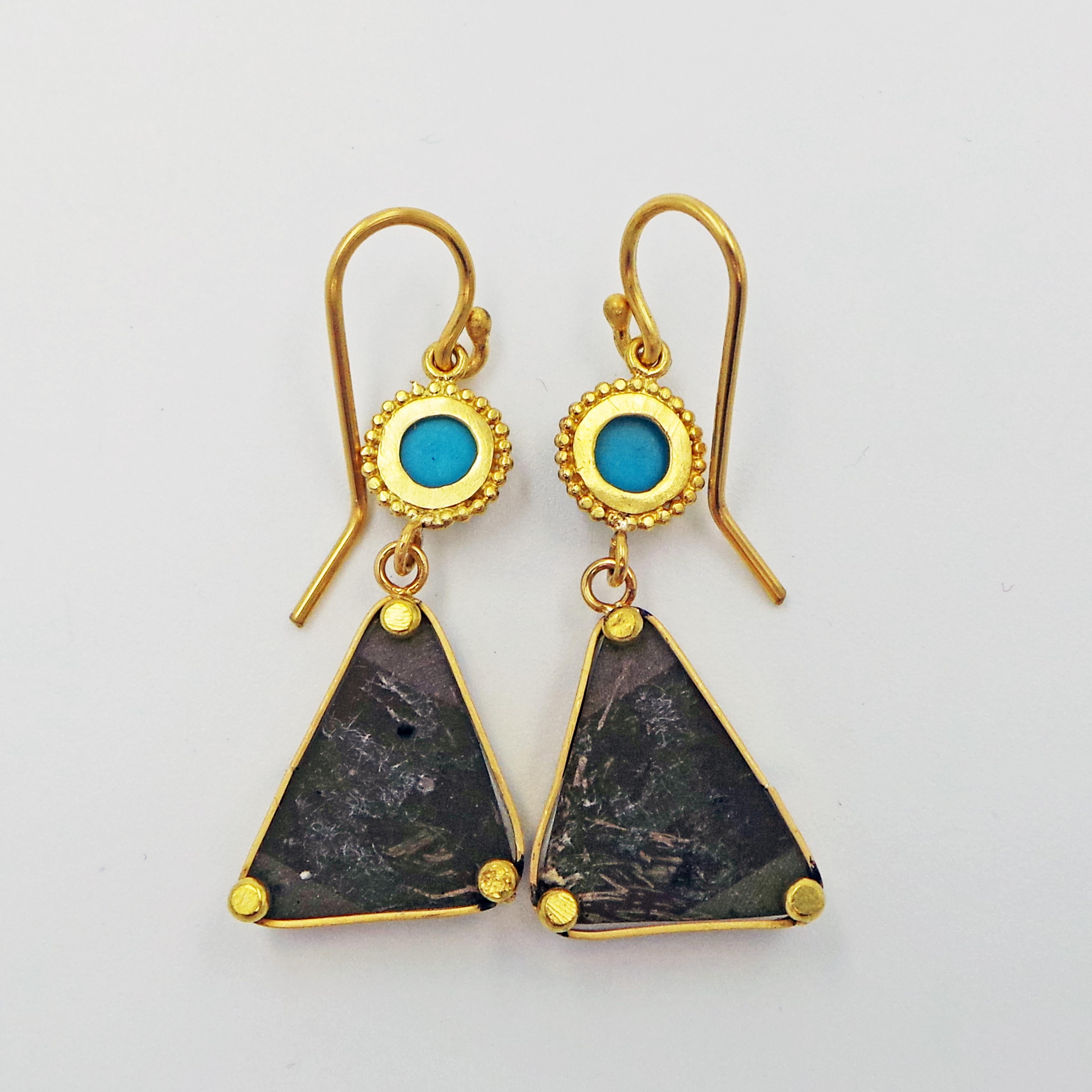 Women's Turquoise and 22k Yellow Gold Dangle Earrings