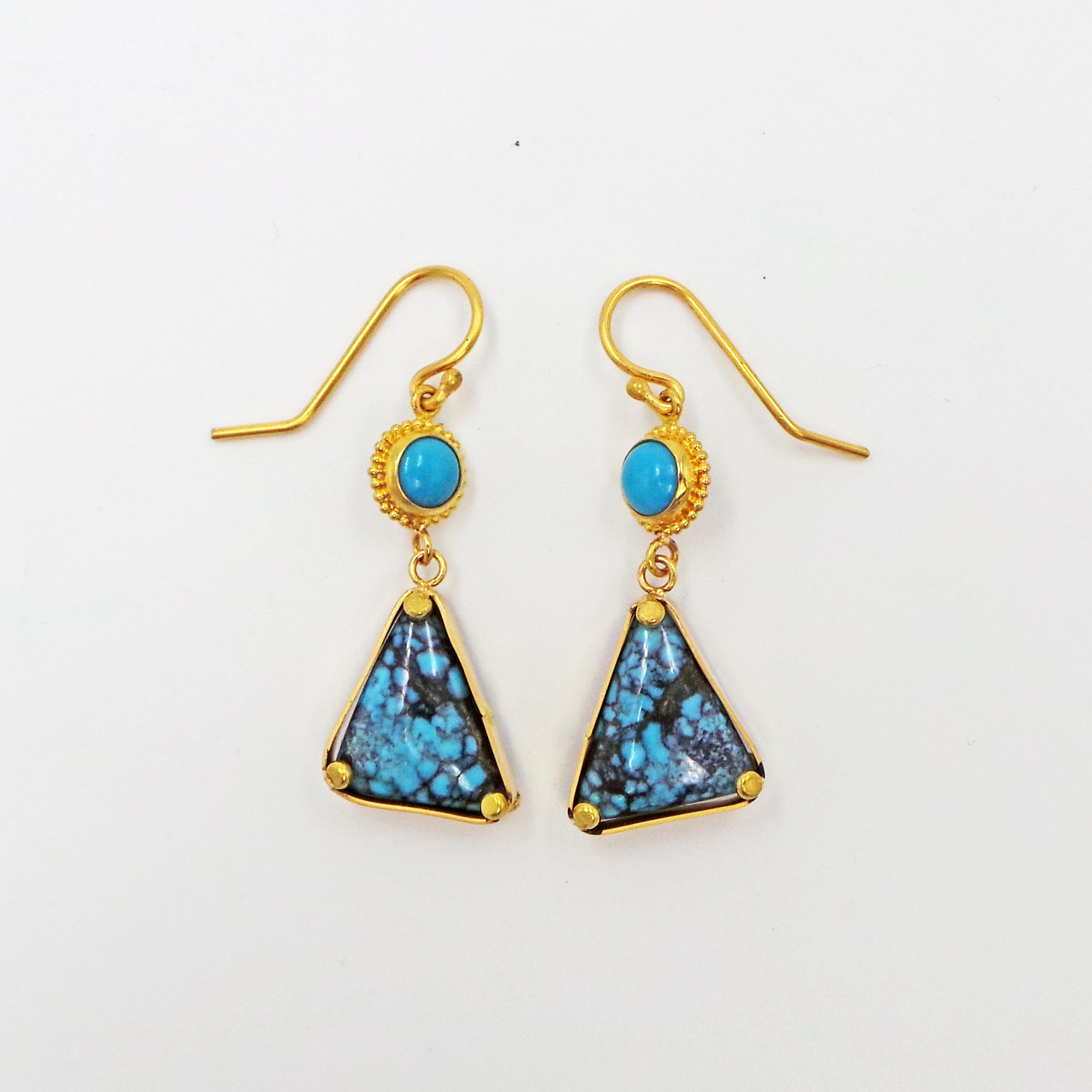 Turquoise and 22k Yellow Gold Dangle Earrings 2