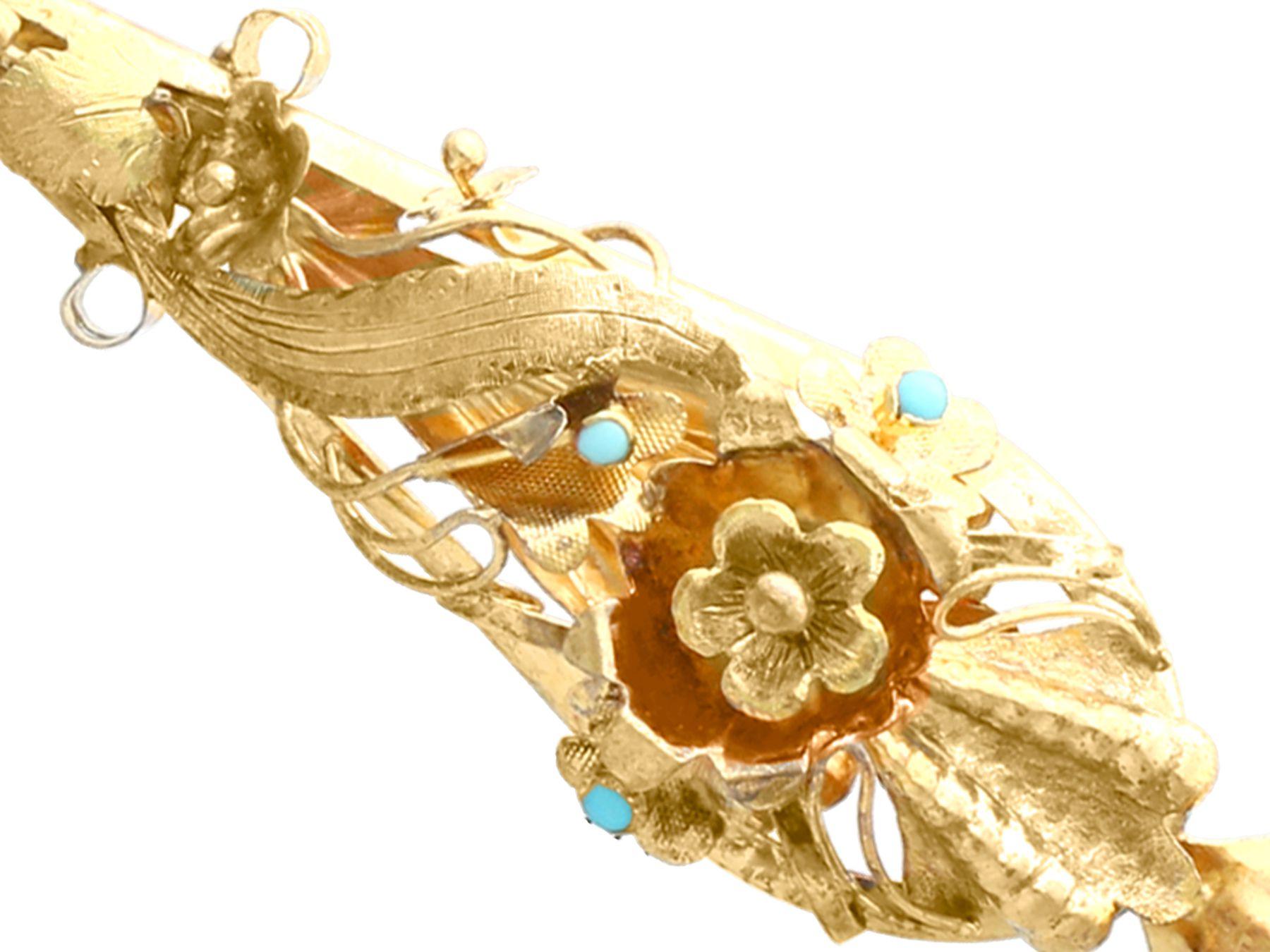Boucles d'oreilles anciennes en or jaune et turquoise 0,45 carat en vente 2