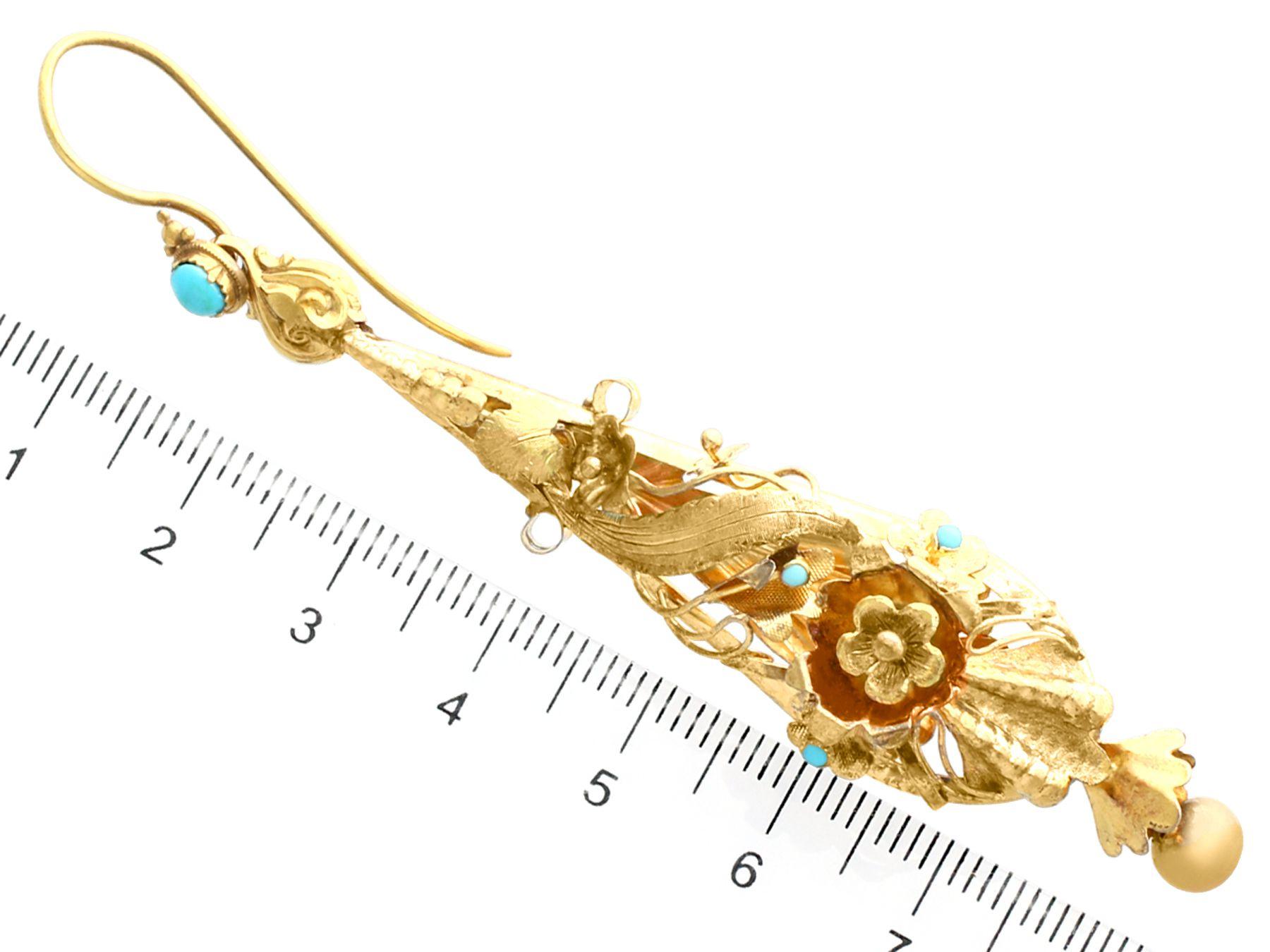 Boucles d'oreilles anciennes en or jaune et turquoise 0,45 carat en vente 3