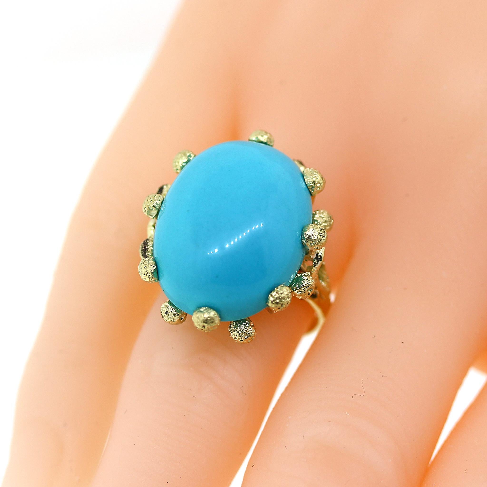 Oval Cut Turquoise and Yellow Gold Ocean Reef Ring For Sale