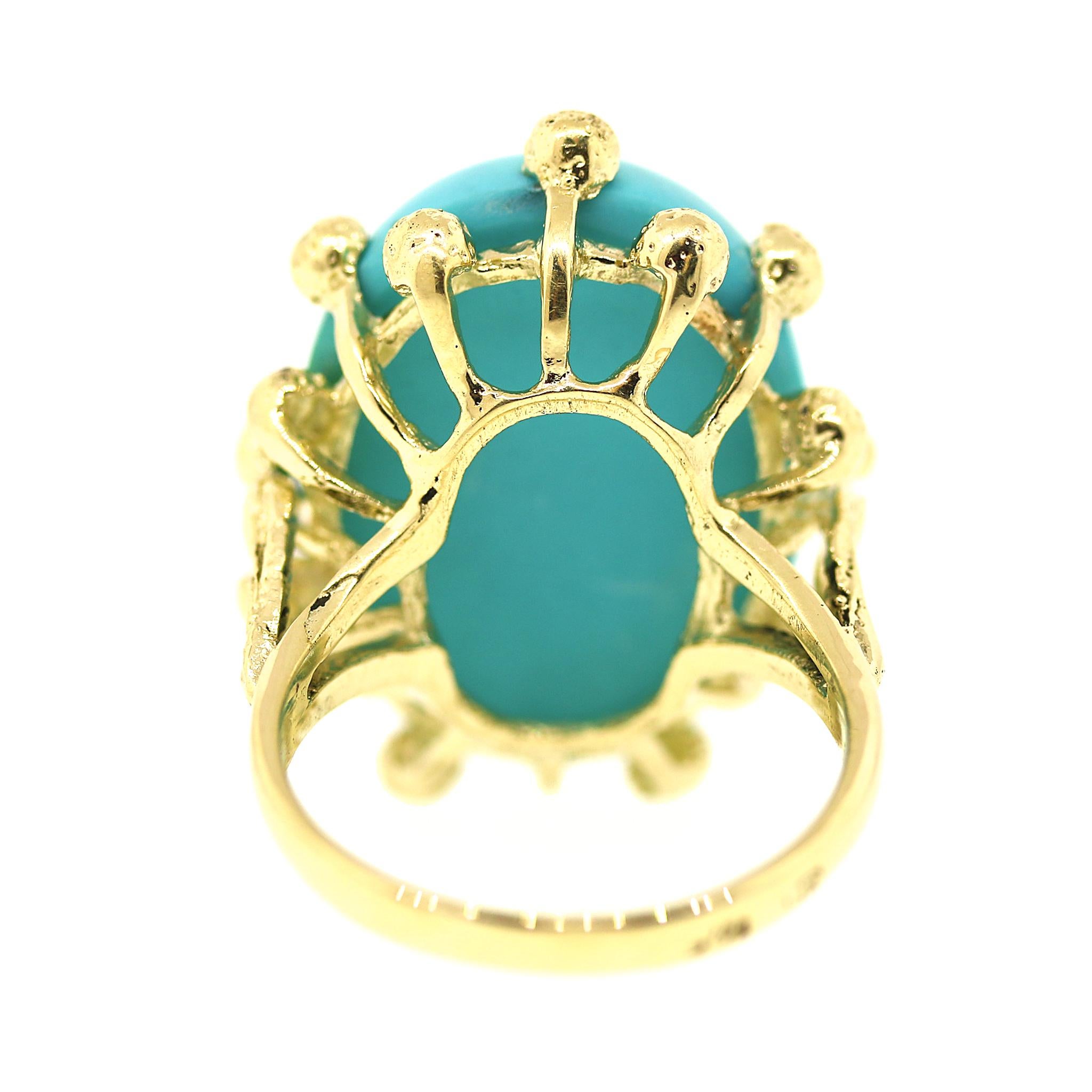 Turquoise and Yellow Gold Ocean Reef Ring In Good Condition For Sale In New York, NY