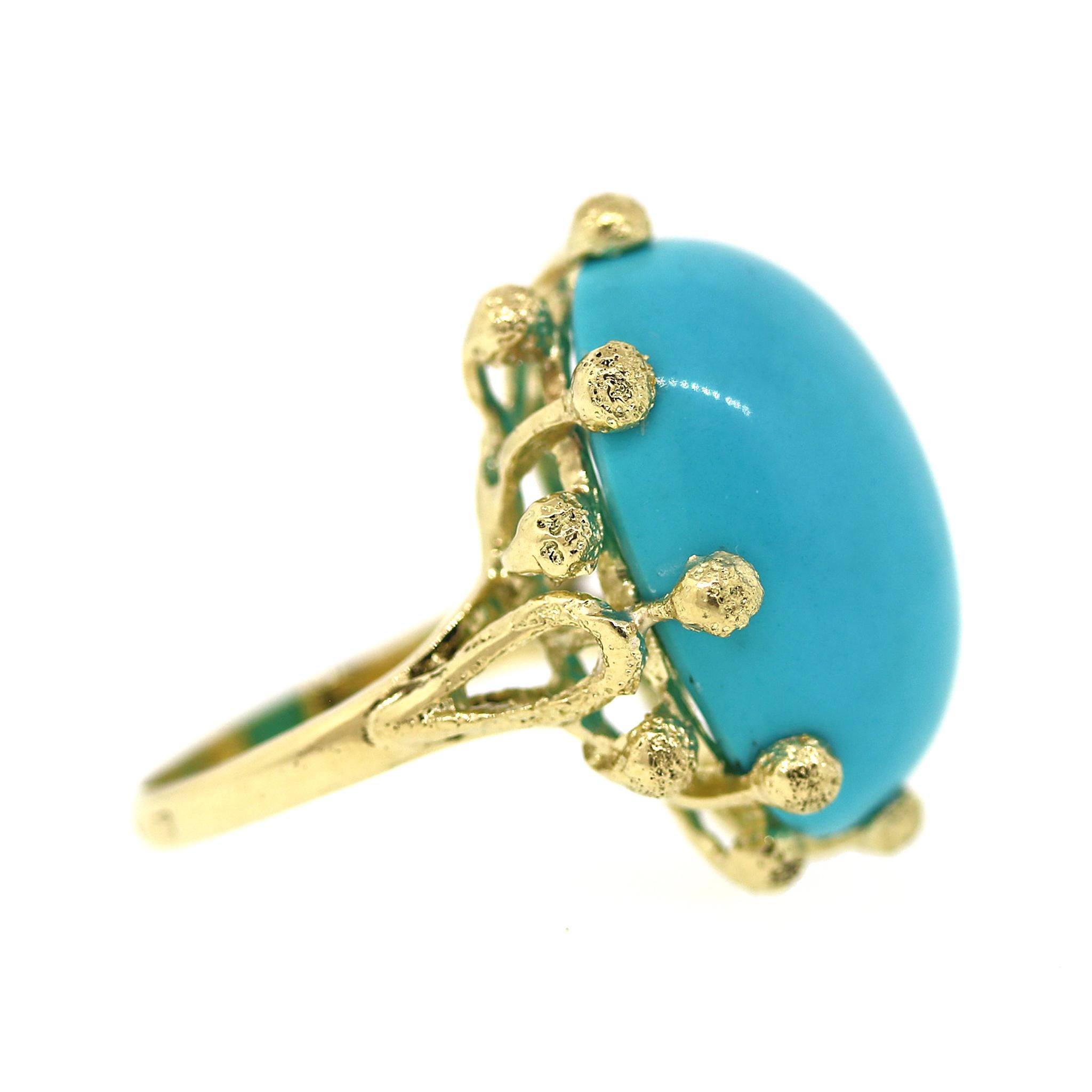 Turquoise and Yellow Gold Ocean Reef Ring For Sale 1