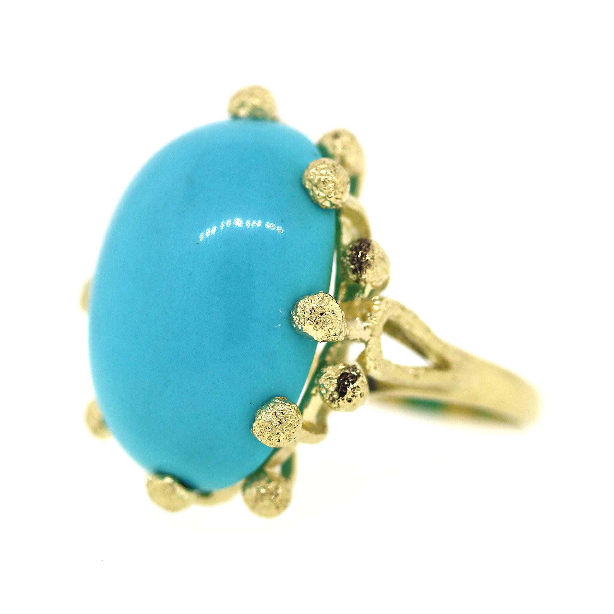 Turquoise and Yellow Gold Ocean Reef Ring For Sale 2