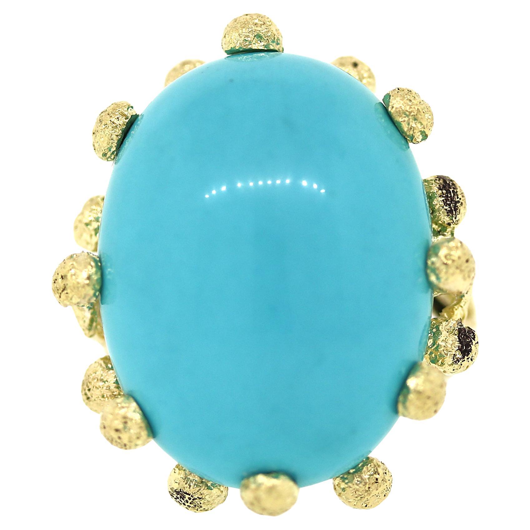 Turquoise and Yellow Gold Ocean Reef Ring