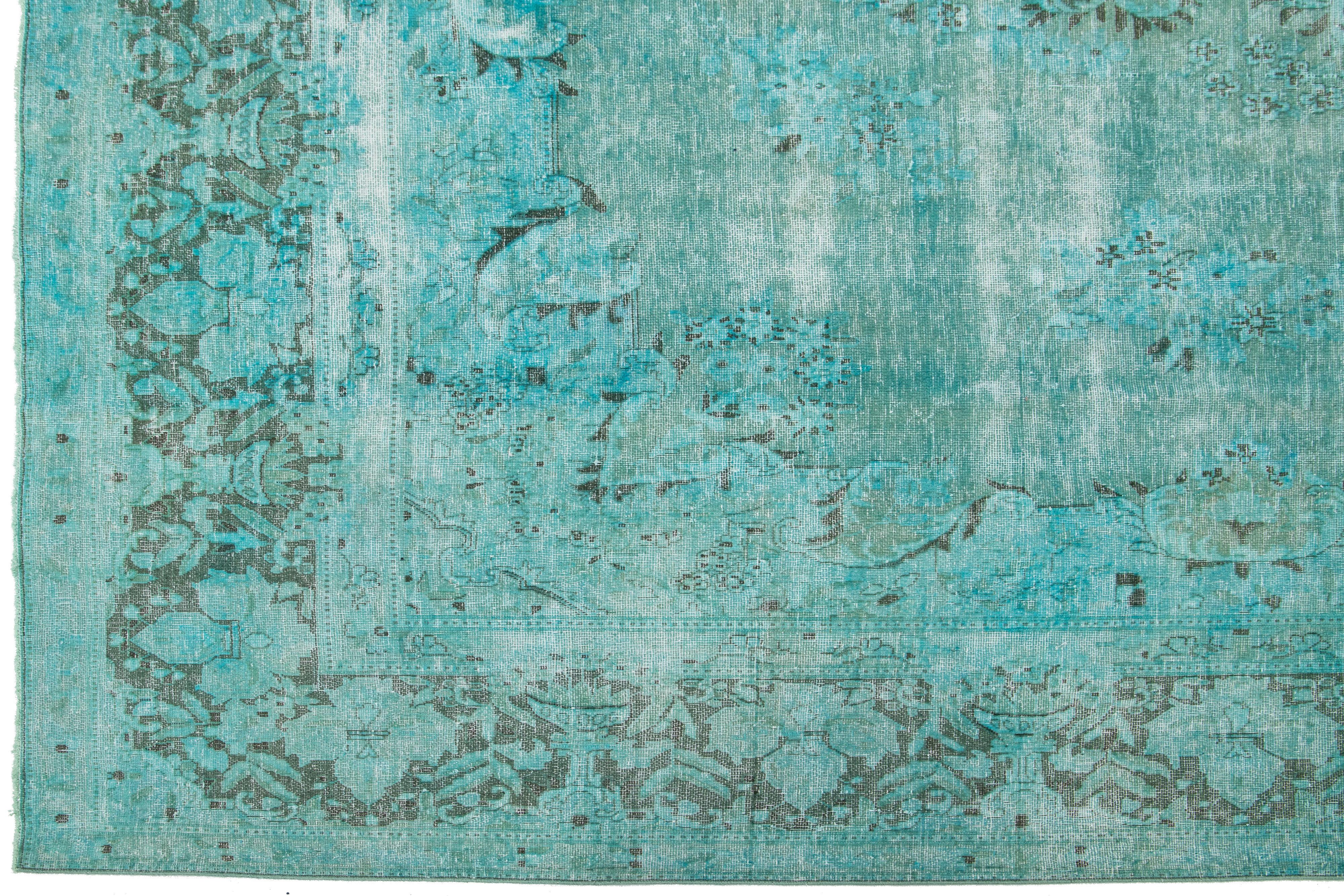 Turquoise Antique Overdyed Persian Wool Rug With Medallion Motif   For Sale 1