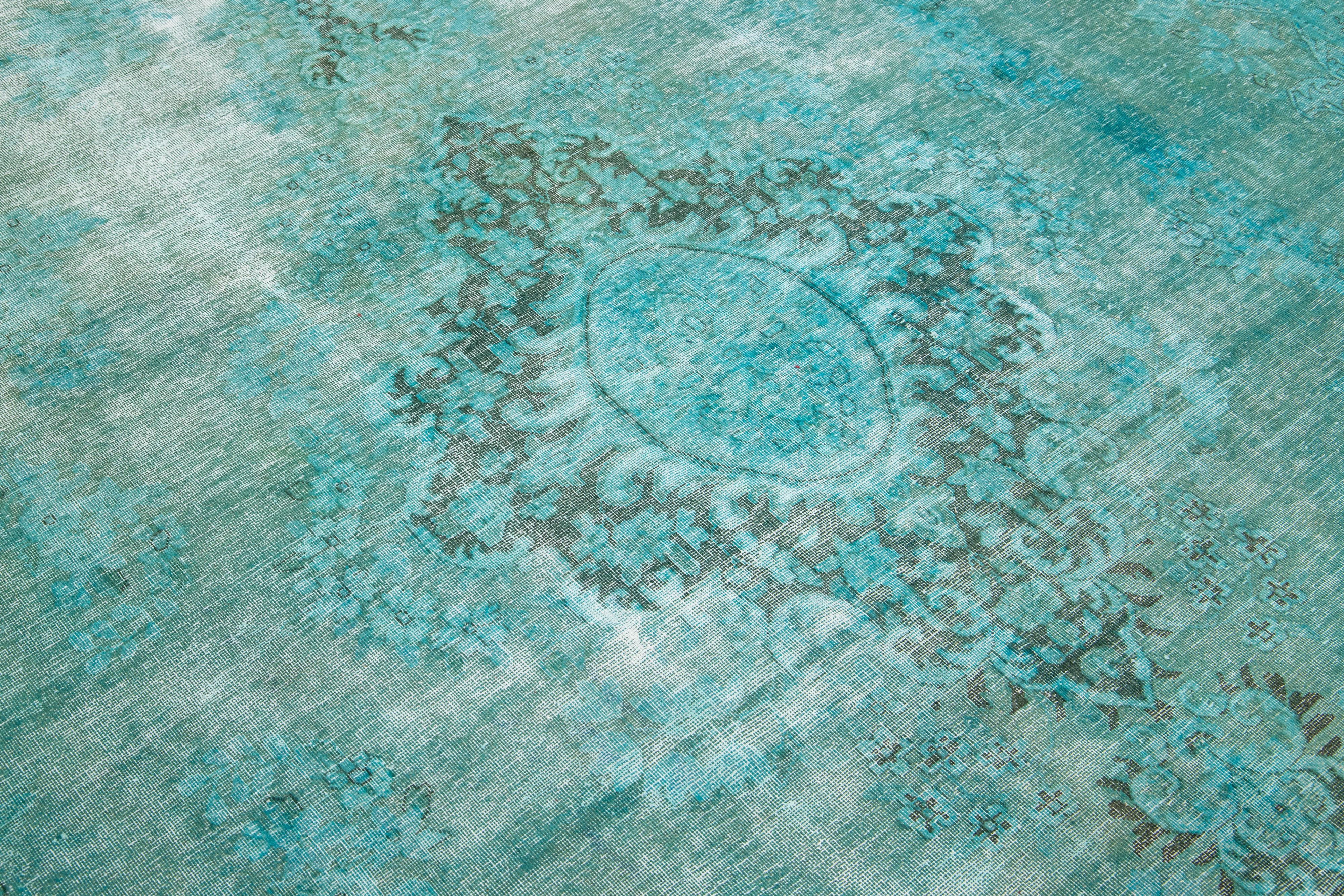 Turquoise Antique Overdyed Persian Wool Rug With Medallion Motif   For Sale 3