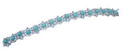 Turquoise, Aquamarine Colour Topaz, Diamonds, 14 Karat White Gold Bracelet.