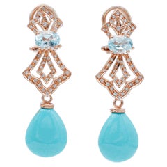 Trkis, Aquamarin, Diamanten, 14 Karat Rosgold Ohrhnger
