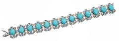 Turquoise, Aquamarine, Diamonds, 14 Karat White Gold Bracelet.